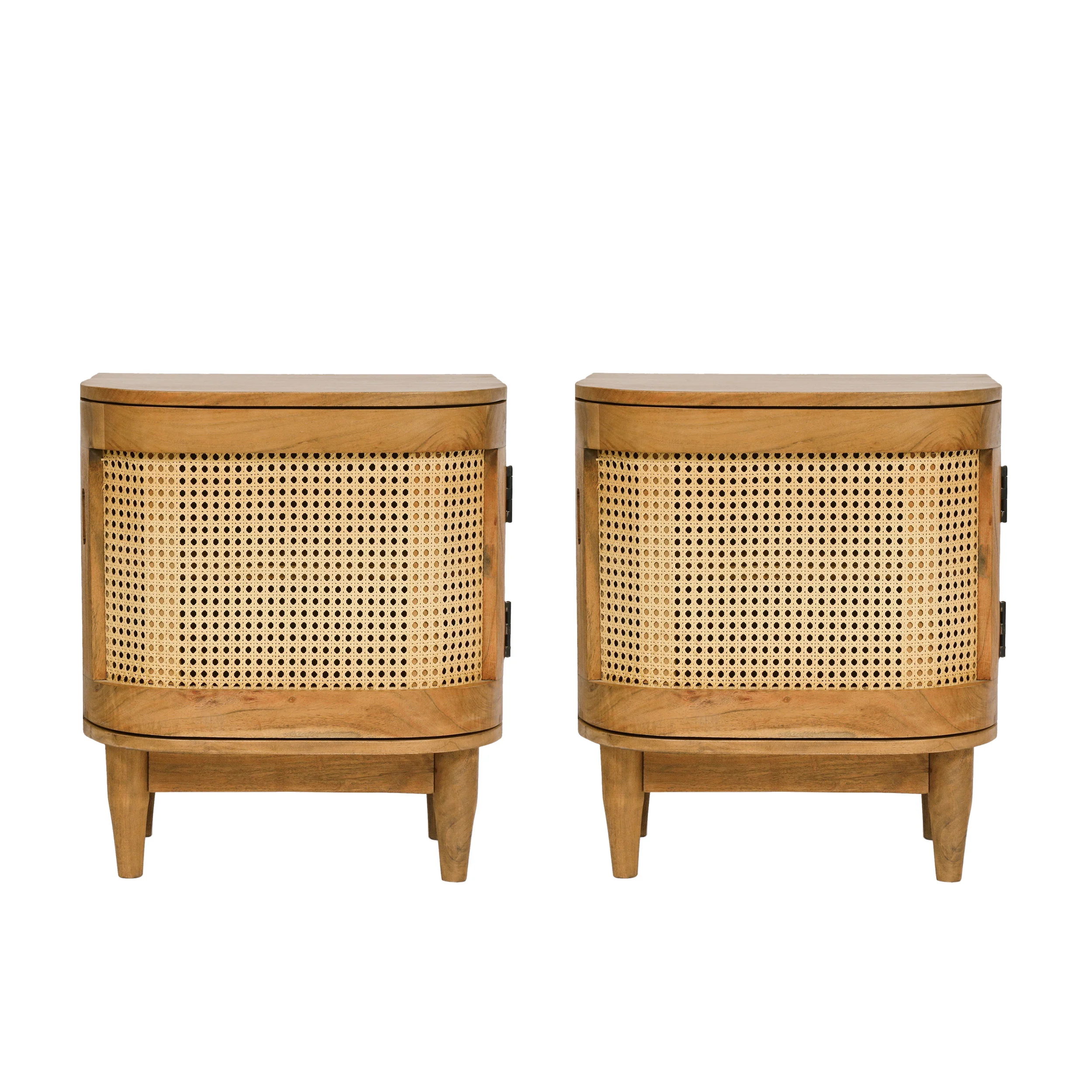 Cerny Rustic Handmade Wood and Cane Nightstand Cabinets, Set of 2, Natural - furnishings