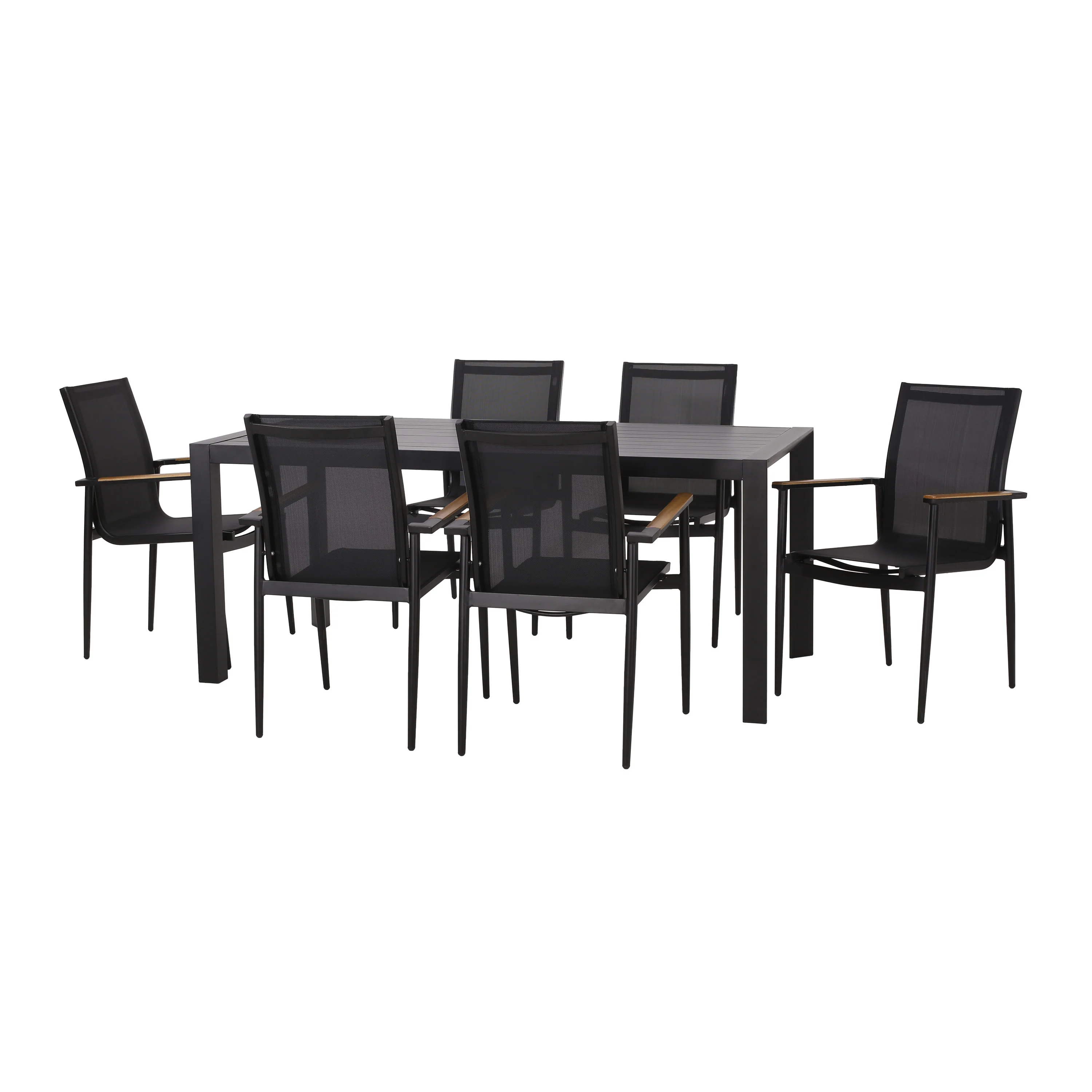 Kairo Outdoor Mesh and Aluminum 7 Piece Dining Set, Black - furnishings