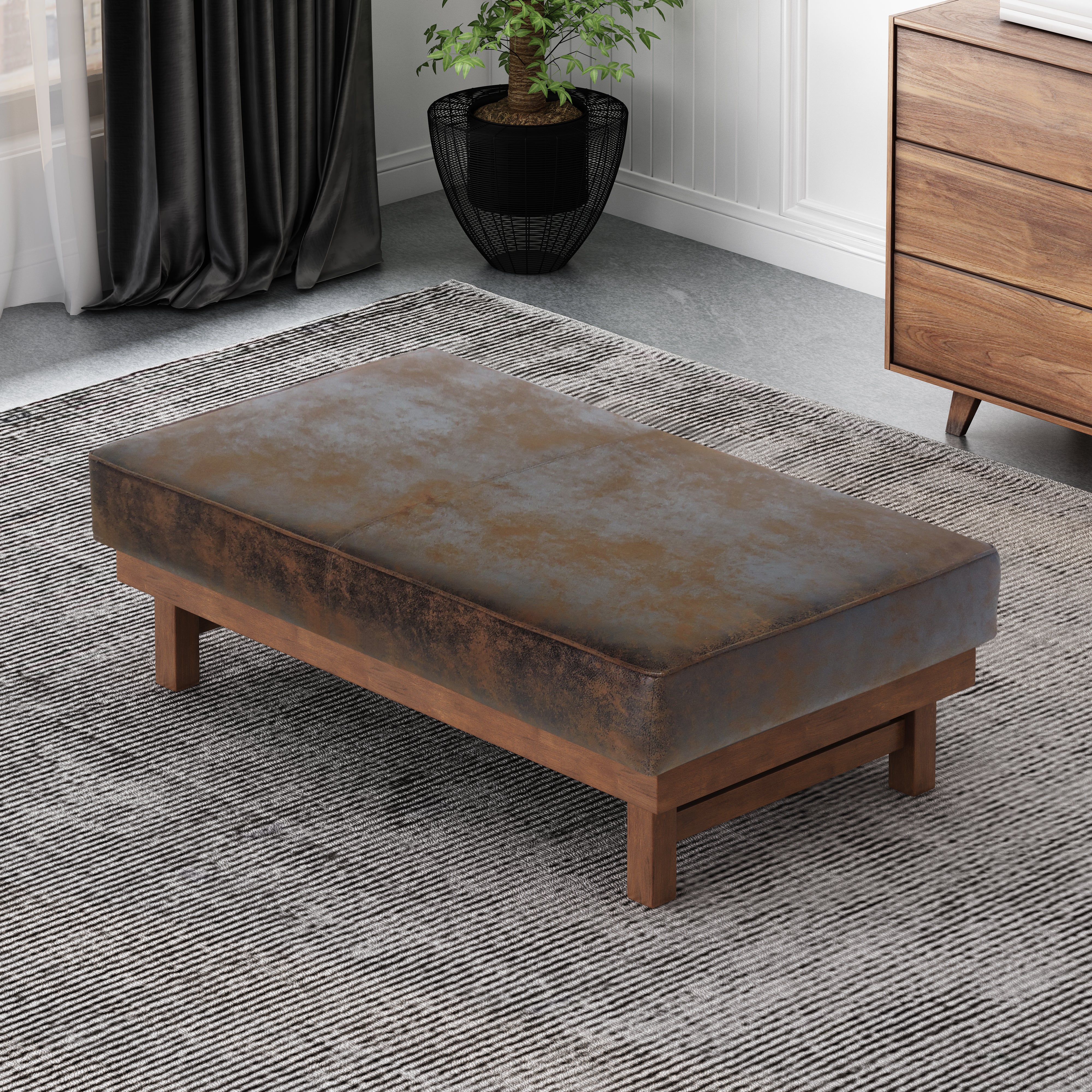 Temzyl Modern Microfiber Cocktail Ottoman with Wood Frame - furnishings