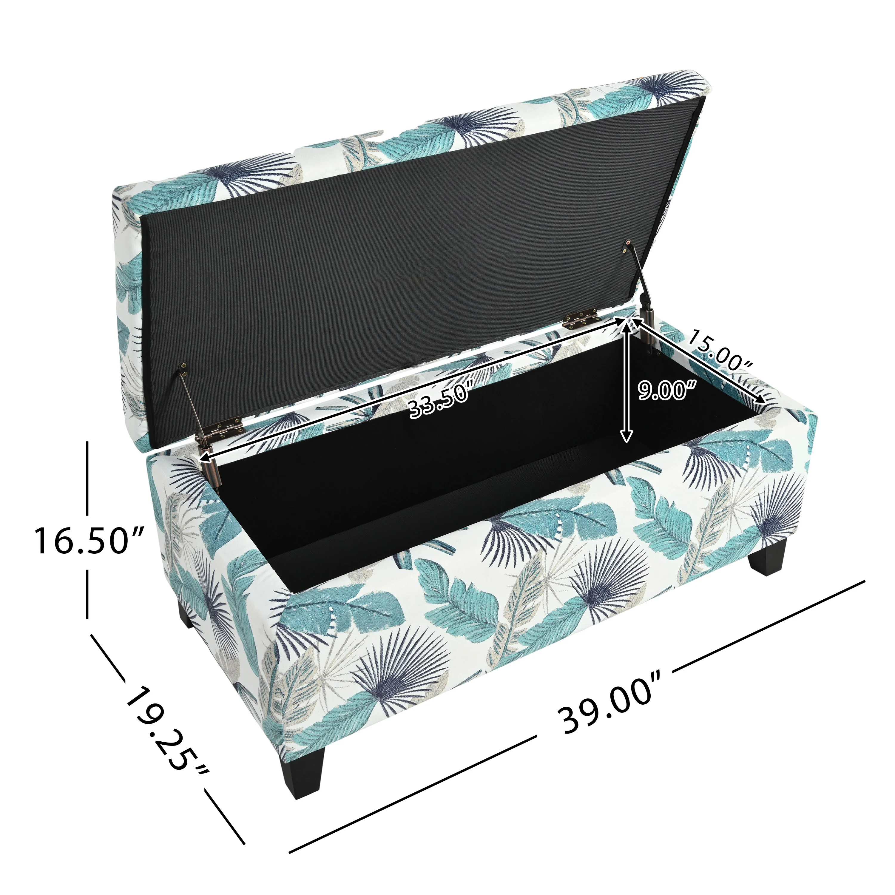 Delray Delray Blue and White Floral Fabric Storage Ottoman - furnishings