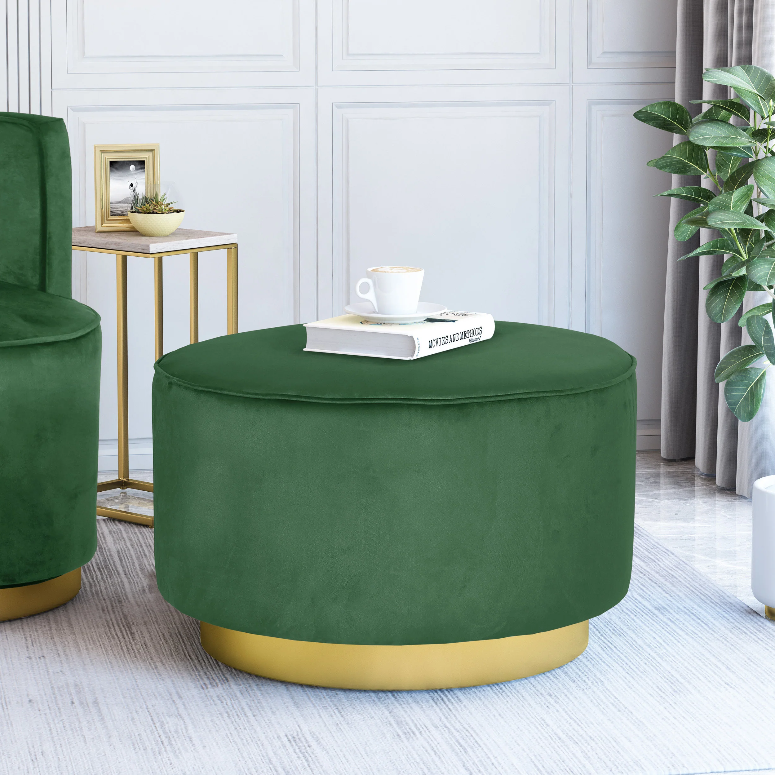 Kile Modern Glam Velvet Swivel Ottoman - furnishings