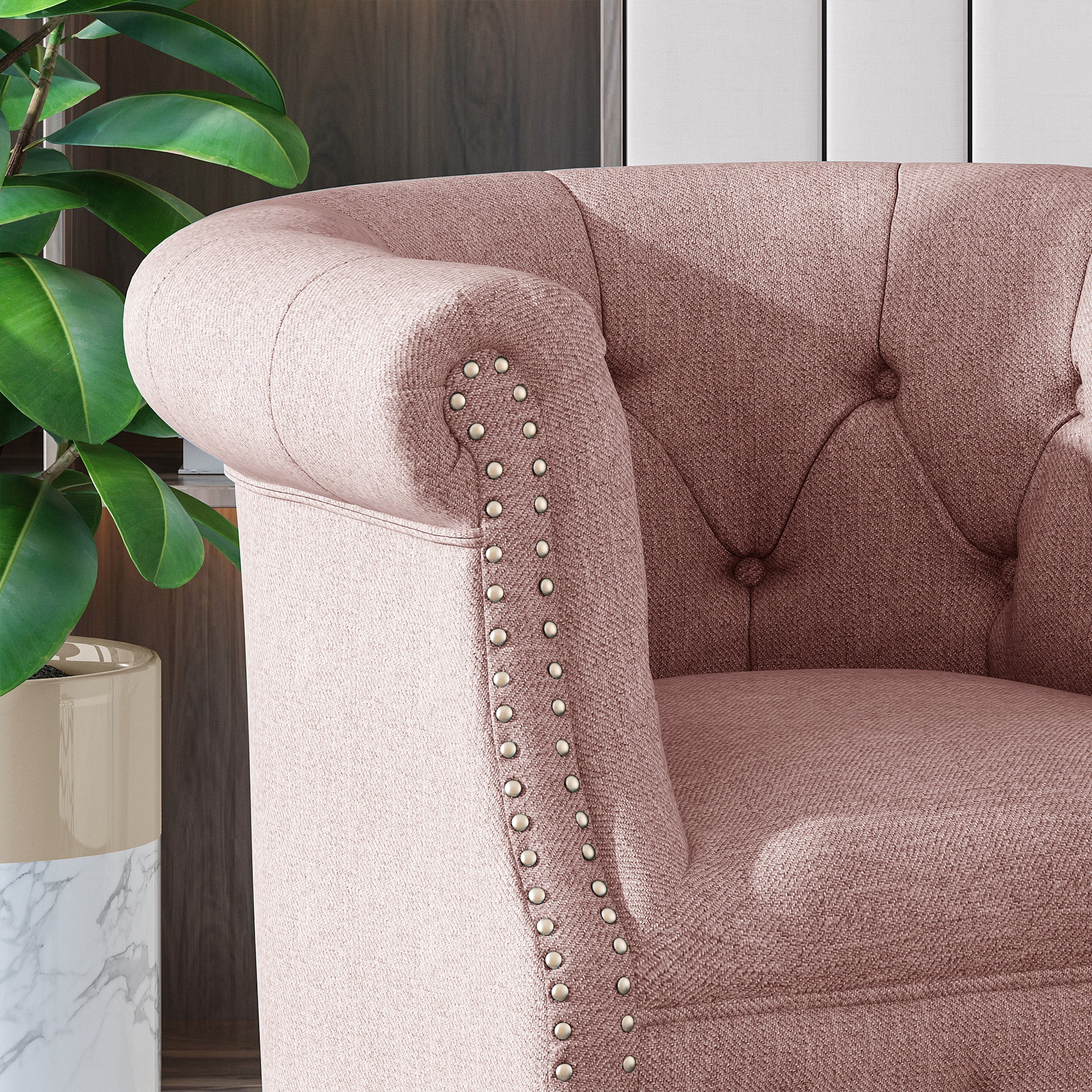 Atticus Chesterfield Style Tufted Fabric Accent Chair and Ottoman Set - furnishings