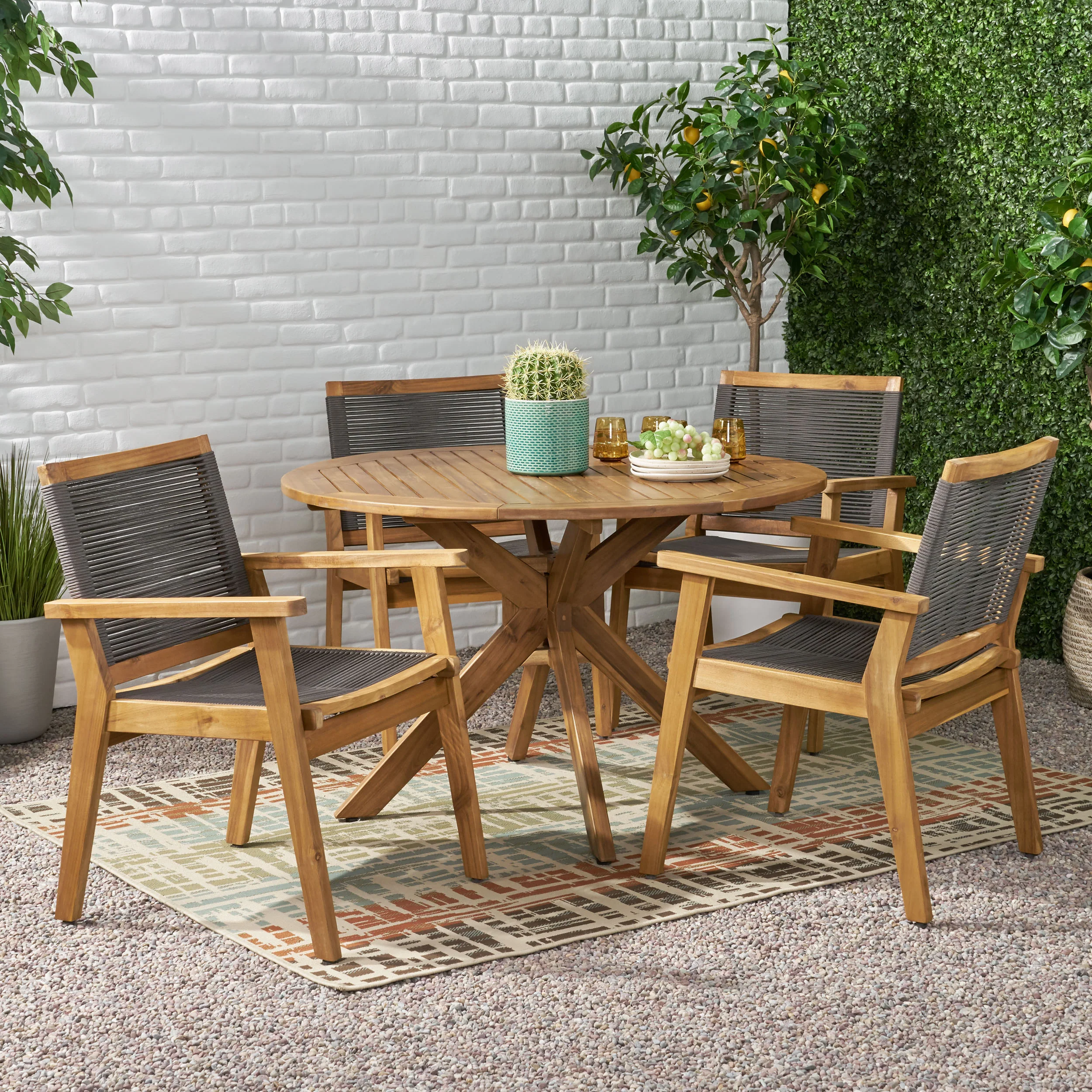 Specter Outdoor 5 Piece Acacia Wood Dining - furnishings