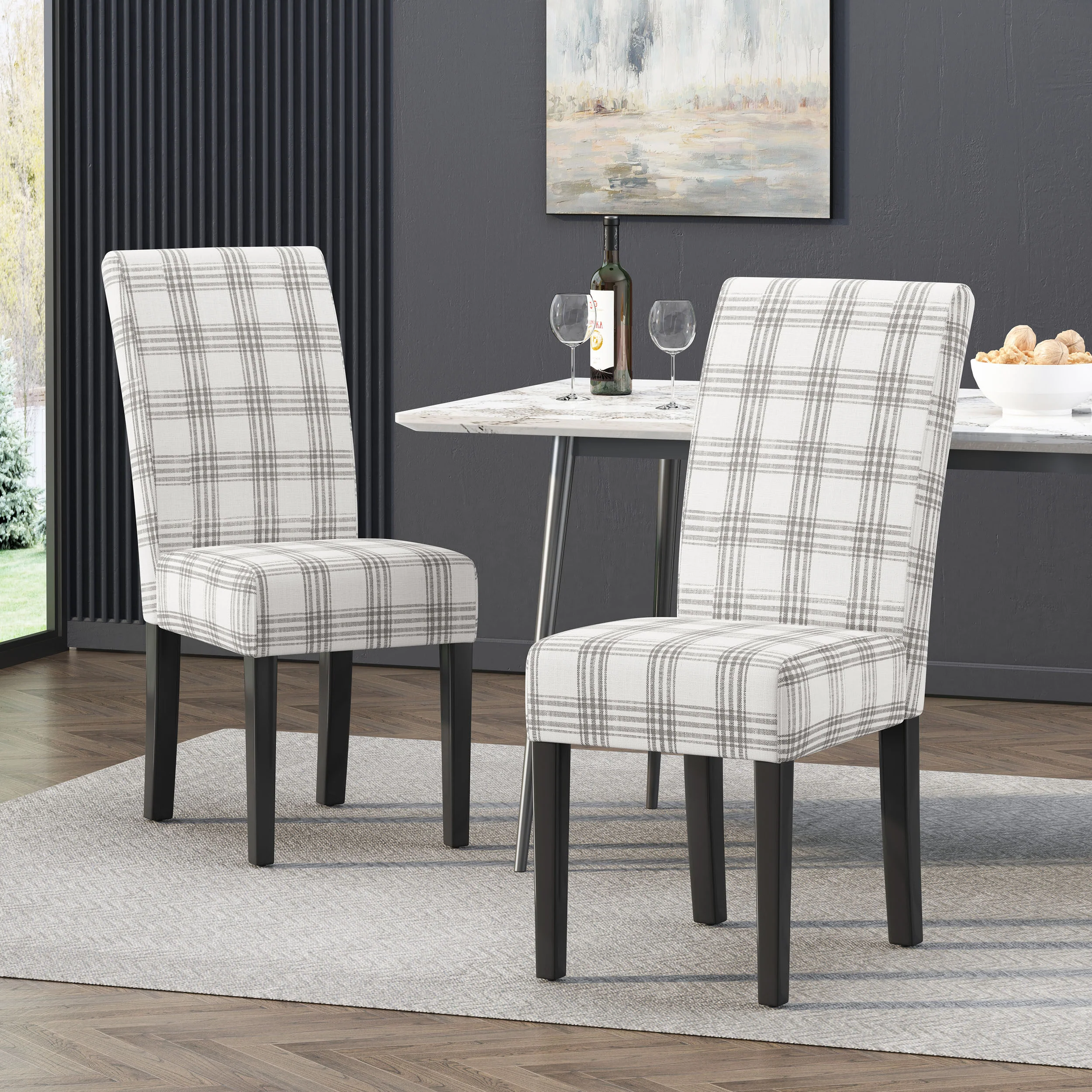 Percival Contemporary Upholstered Plaid Dining Chairs, Set of 2 - furnishings
