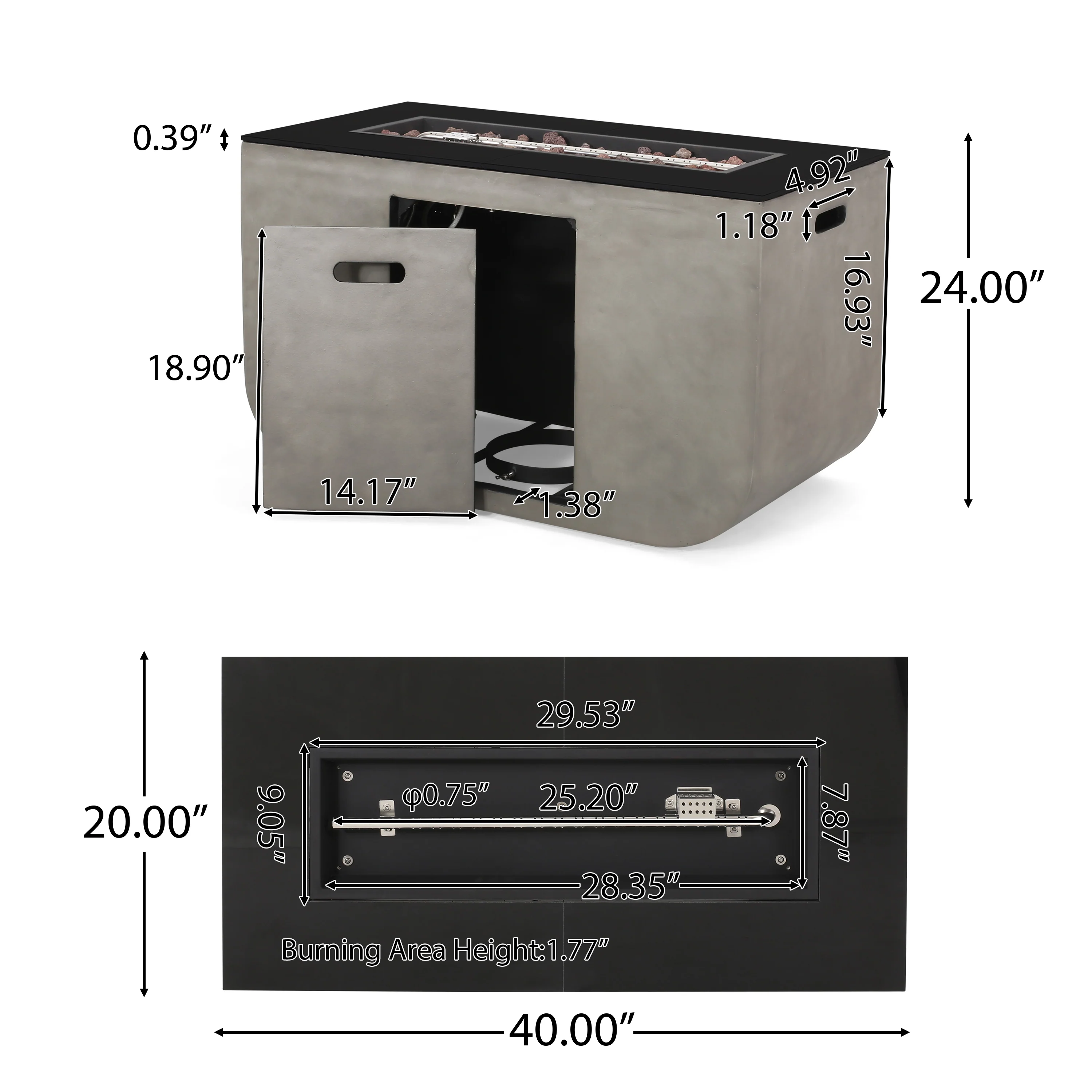 Laini Outdoor Modern 40-Inch Rectangular Fire Pit - furnishings