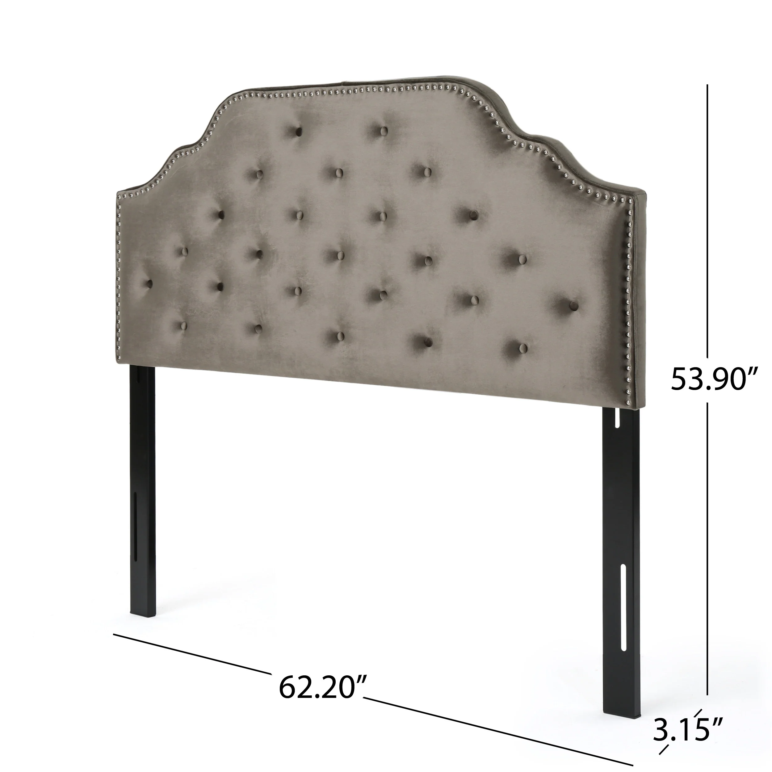 Falcon Contemporary Tufted New Velvet Queen/Full Headboard w/ Nailhead Accents - furnishings