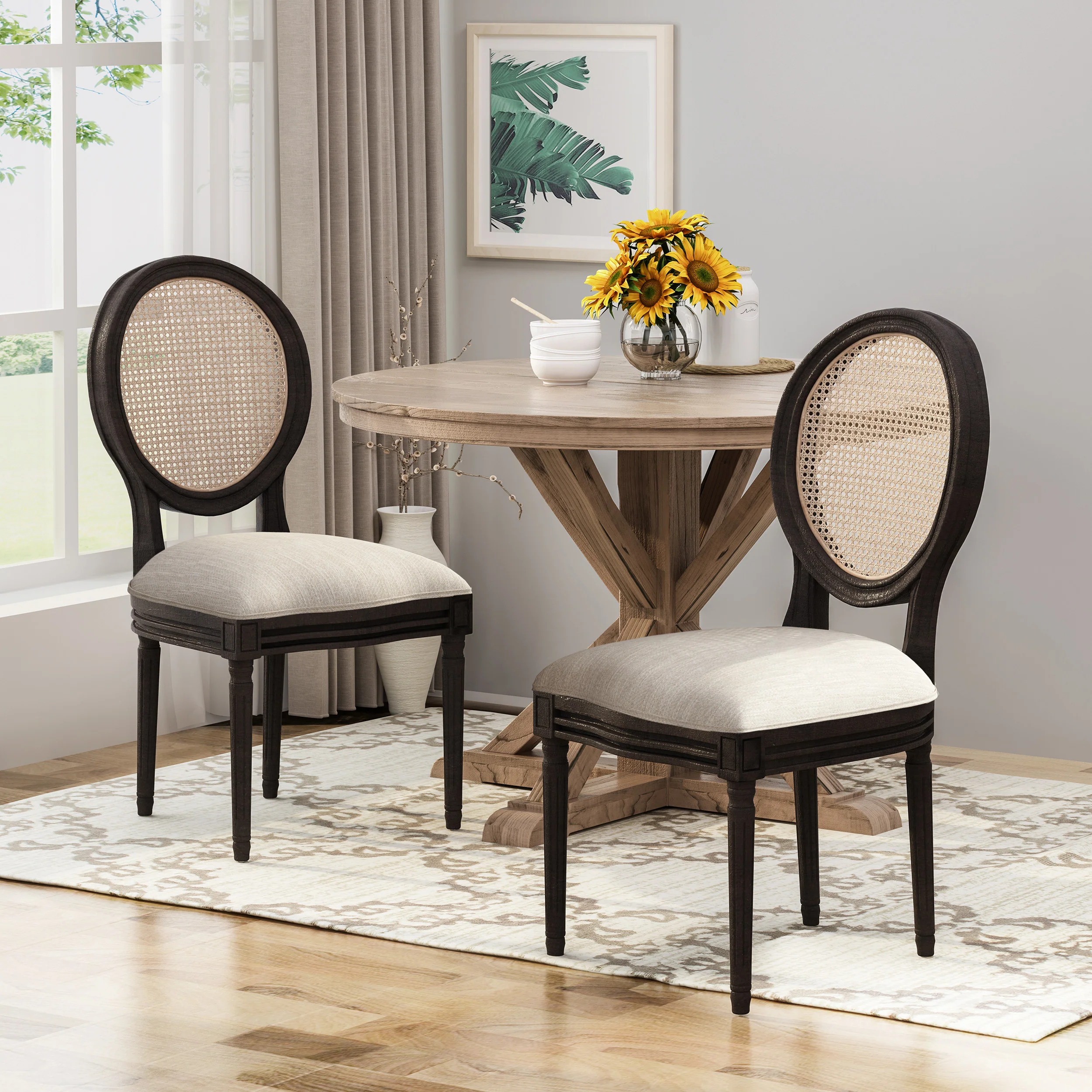 Laney French Style Oval Cane Back Dining Chairs (Set of 2) - furnishings