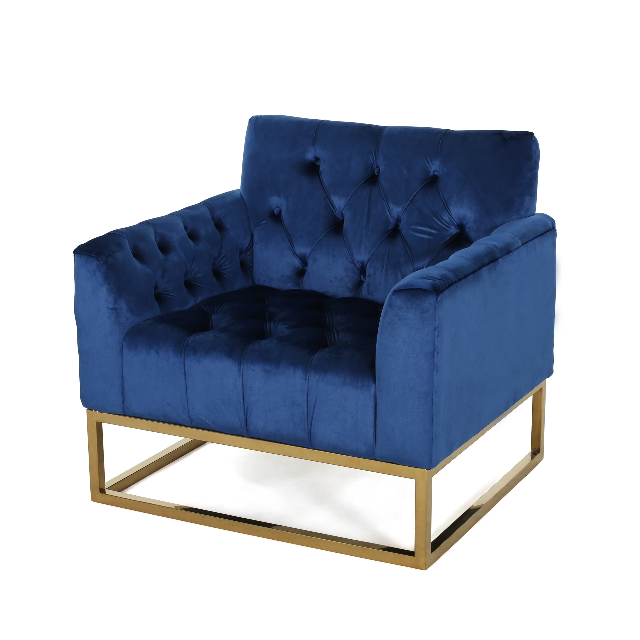 Doris Modern Glam Button Tufted Diamond Stitch Velvet Club Chair with Gold Frame - furnishings
