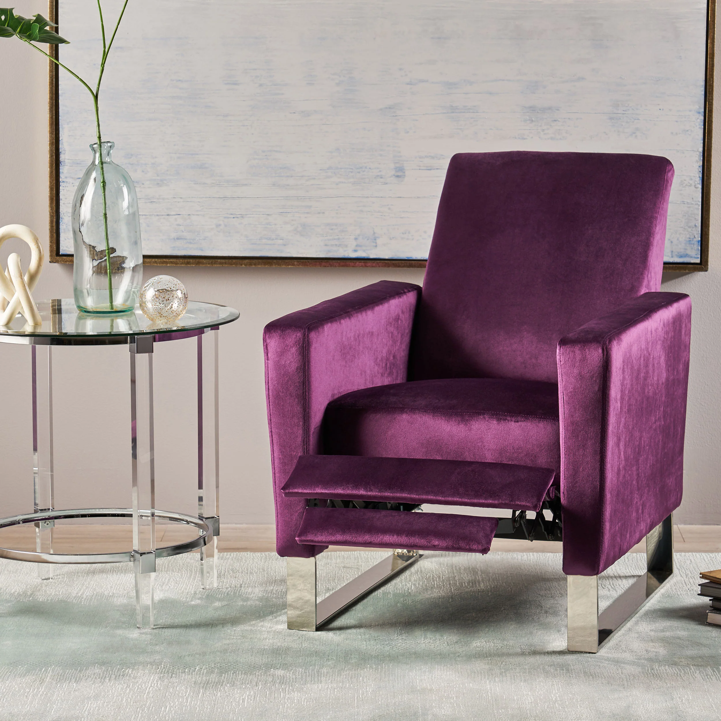 Arvin Modern Push Back High Leg Recliner with Stainless Steel Legs - furnishings
