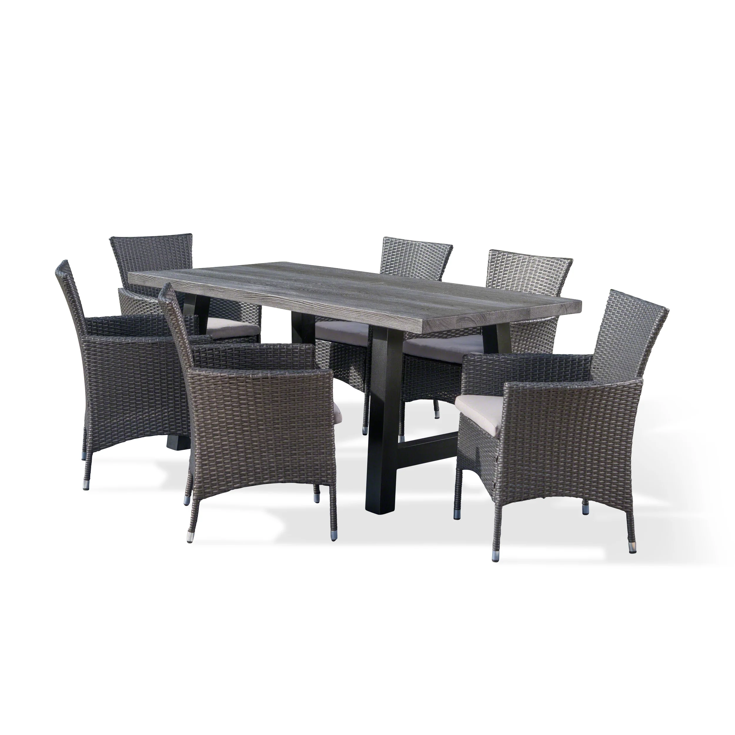 Gina Outdoor 7 Piece Wicker Dining Set with Light Weight Concrete Table - furnishings