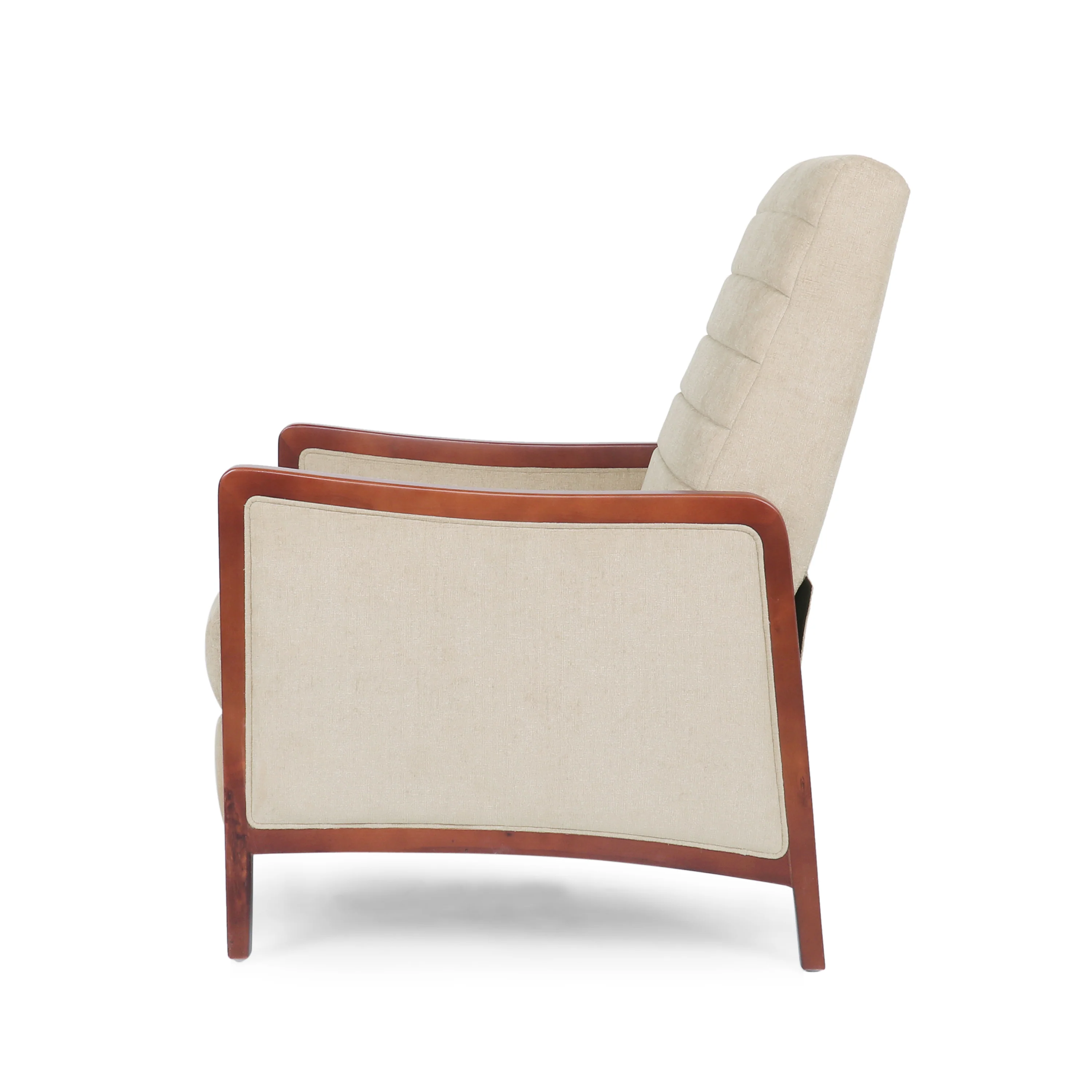 Mendota Mid Century Modern Fabric Channel Stitch Wood Pushback Recliner - furnishings