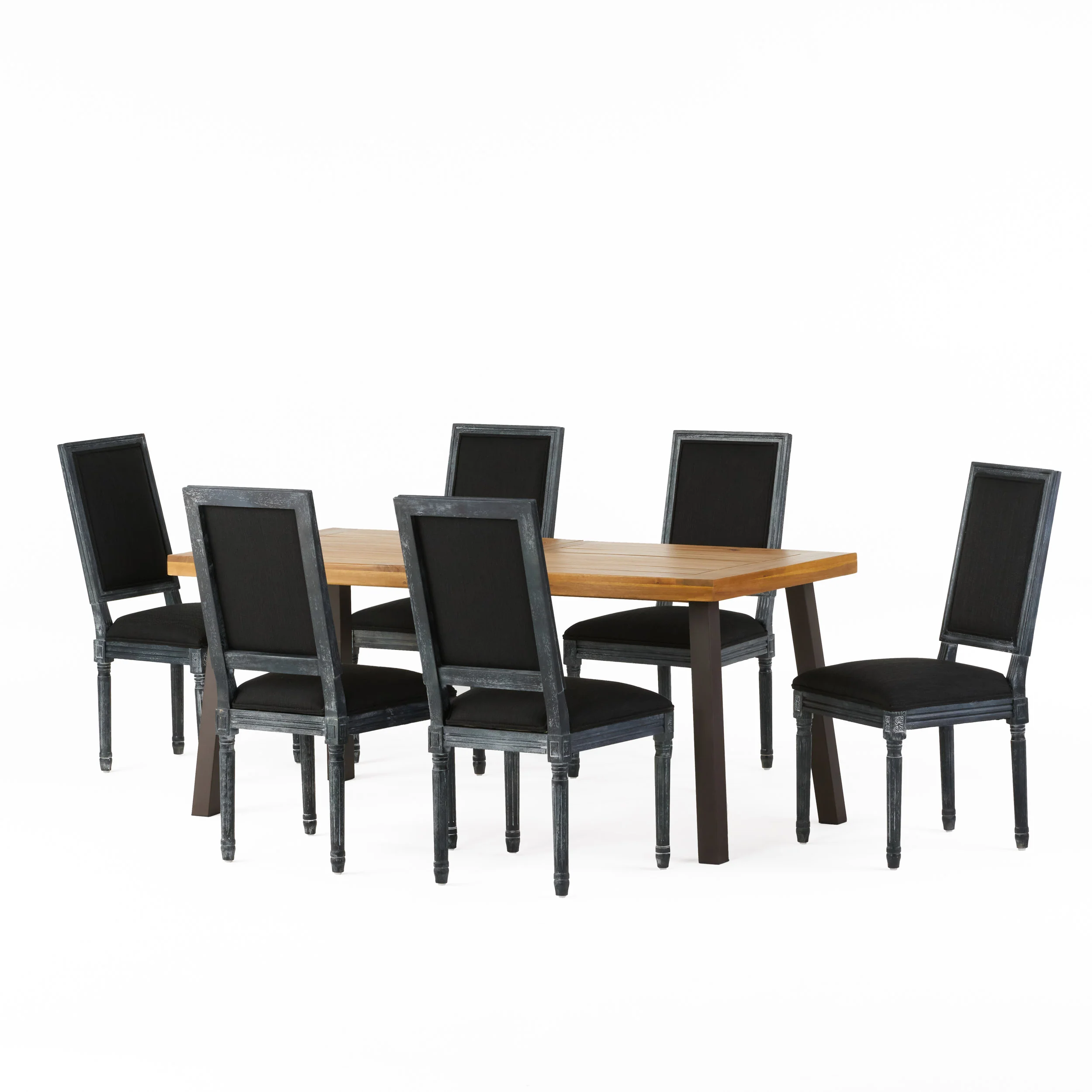 Tengren Farmhouse Fabric Upholstered Wood and Iron 7 Piece Dining Set - furnishings