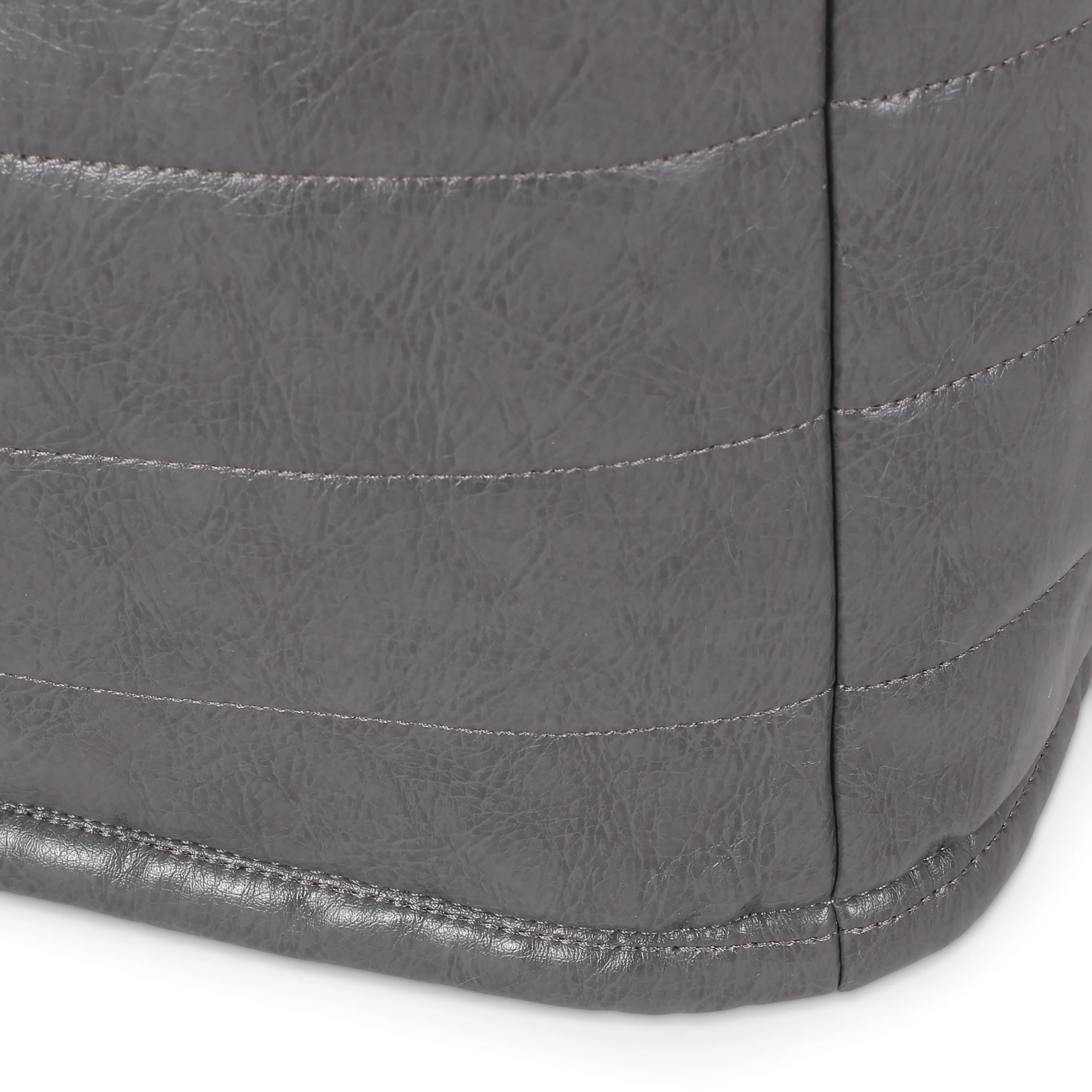 Conrail Contemporary Faux Leather Channel Stitch Pouf - furnishings
