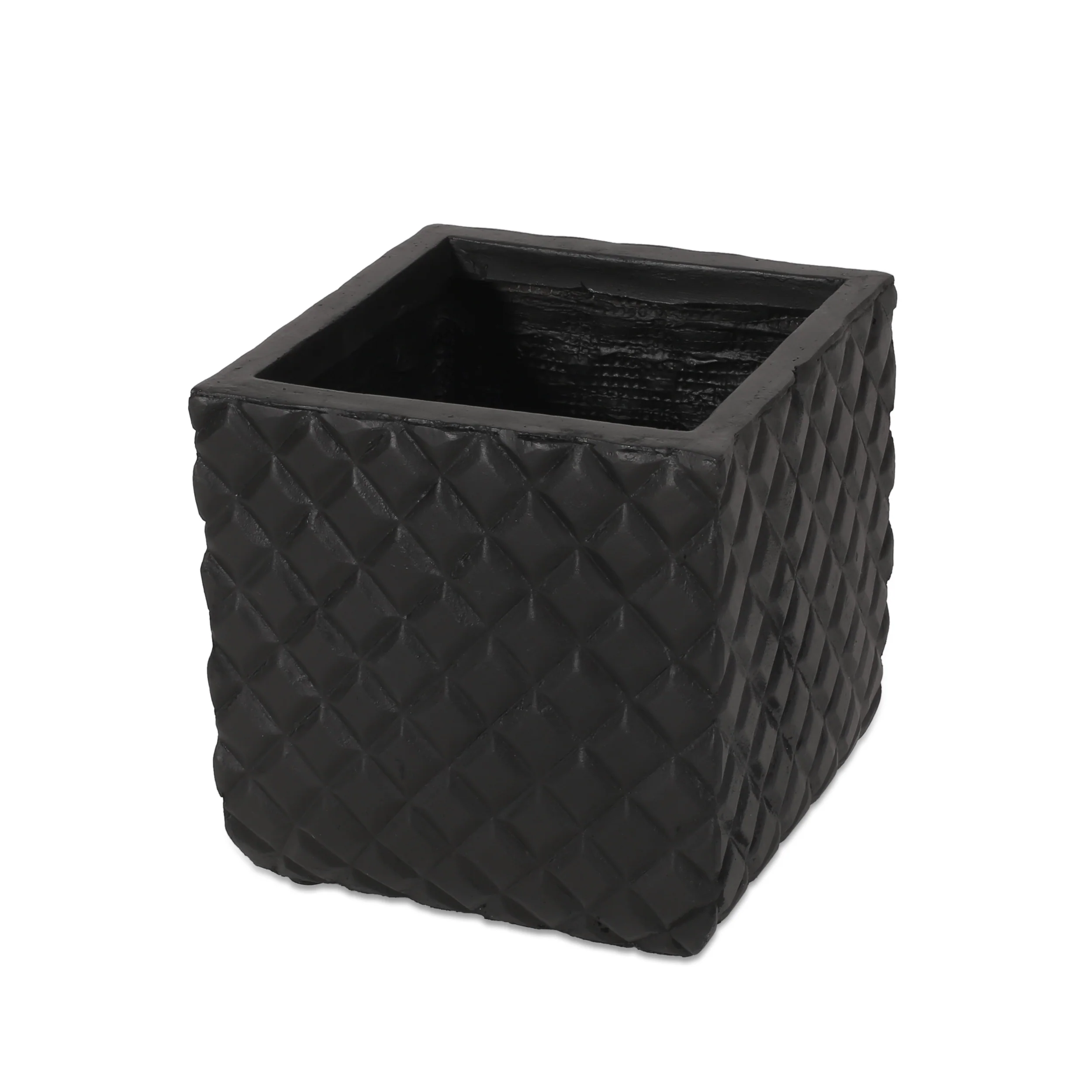 Fernald Outdoor Cast Stone Square Box Planter, Matte Black - furnishings