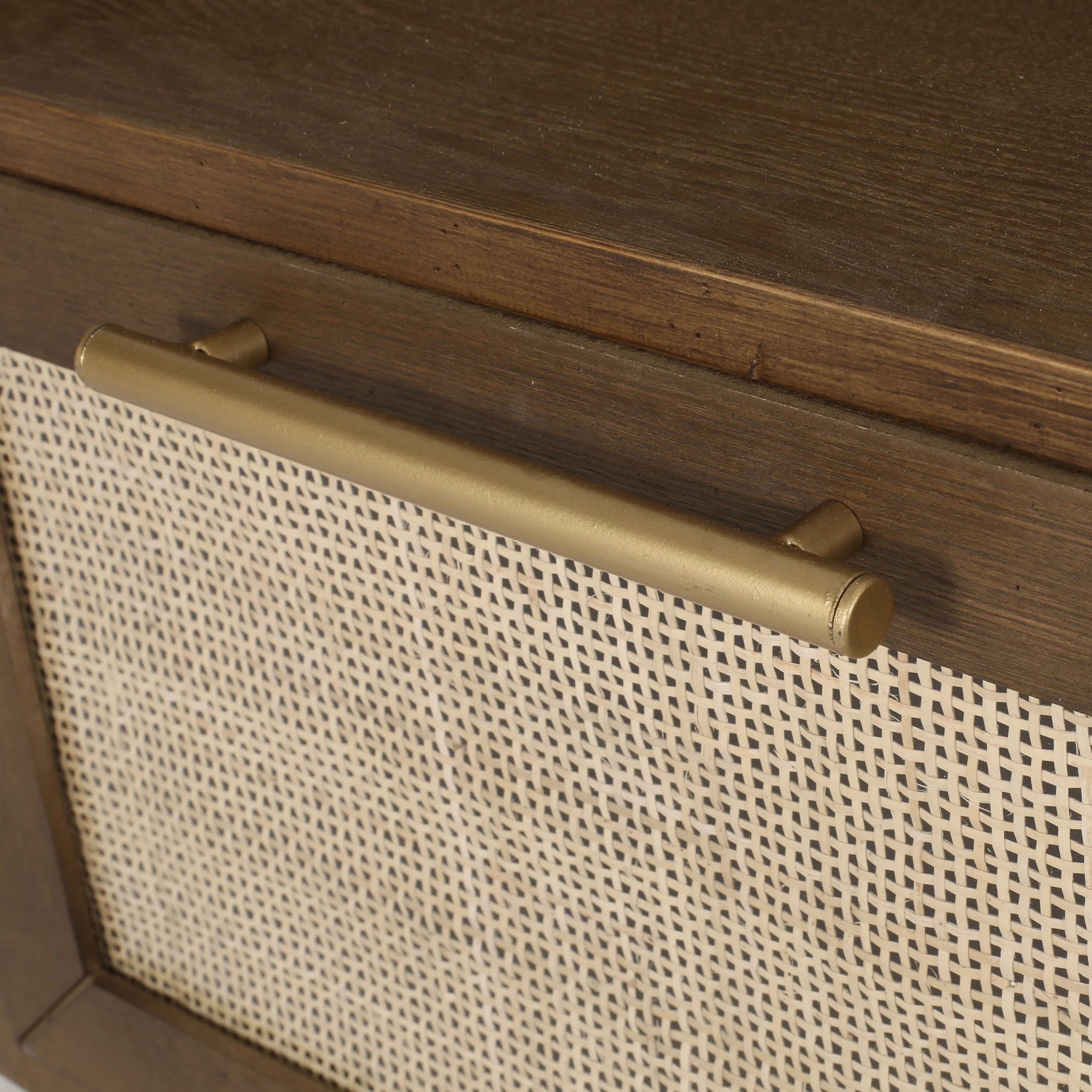 Hulett Contemporary End Table with Hutch, Walnut, Natural, and Antique Gold - furnishings