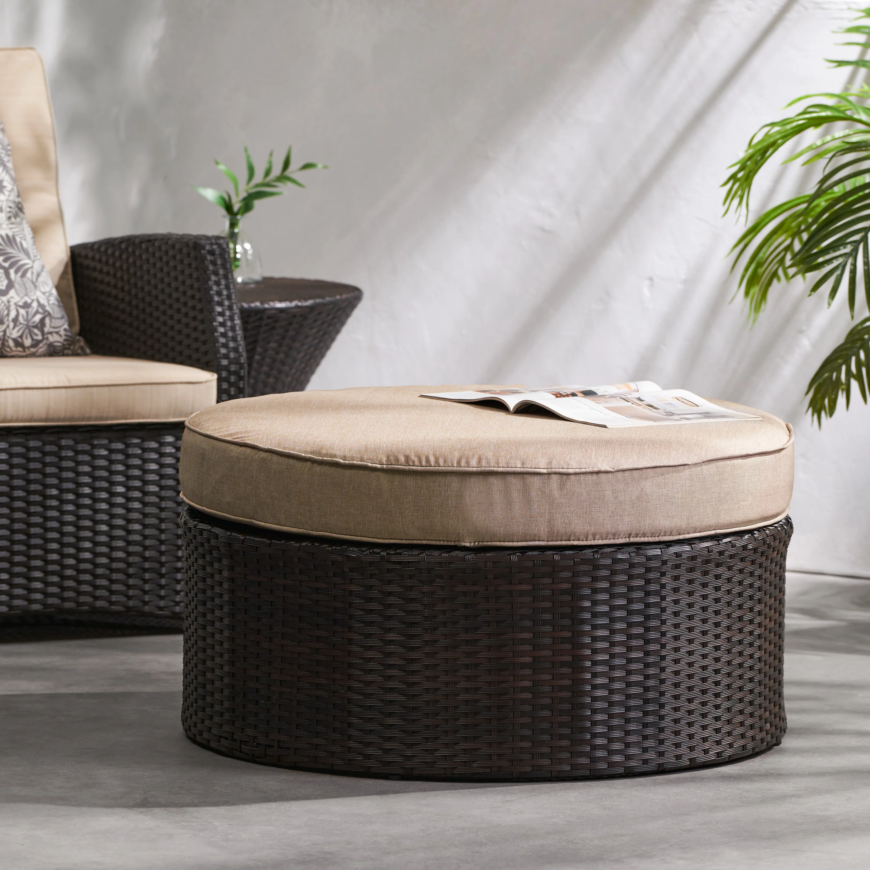 Boden Outdoor Wicker Ottoman with Cushion - furnishings