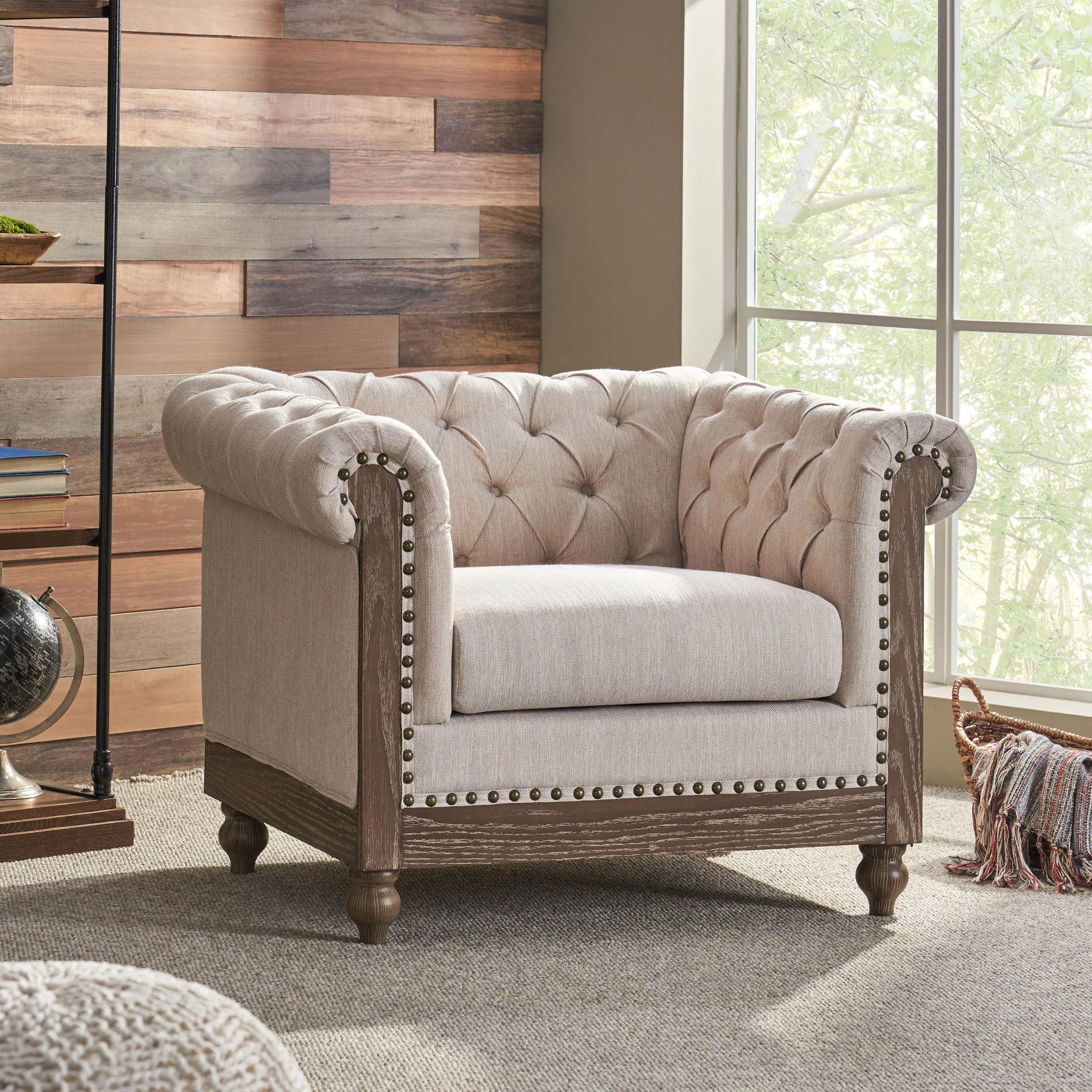 Batavia Chesterfield Tufted Fabric Club Chair with Nailhead Trim - furnishings