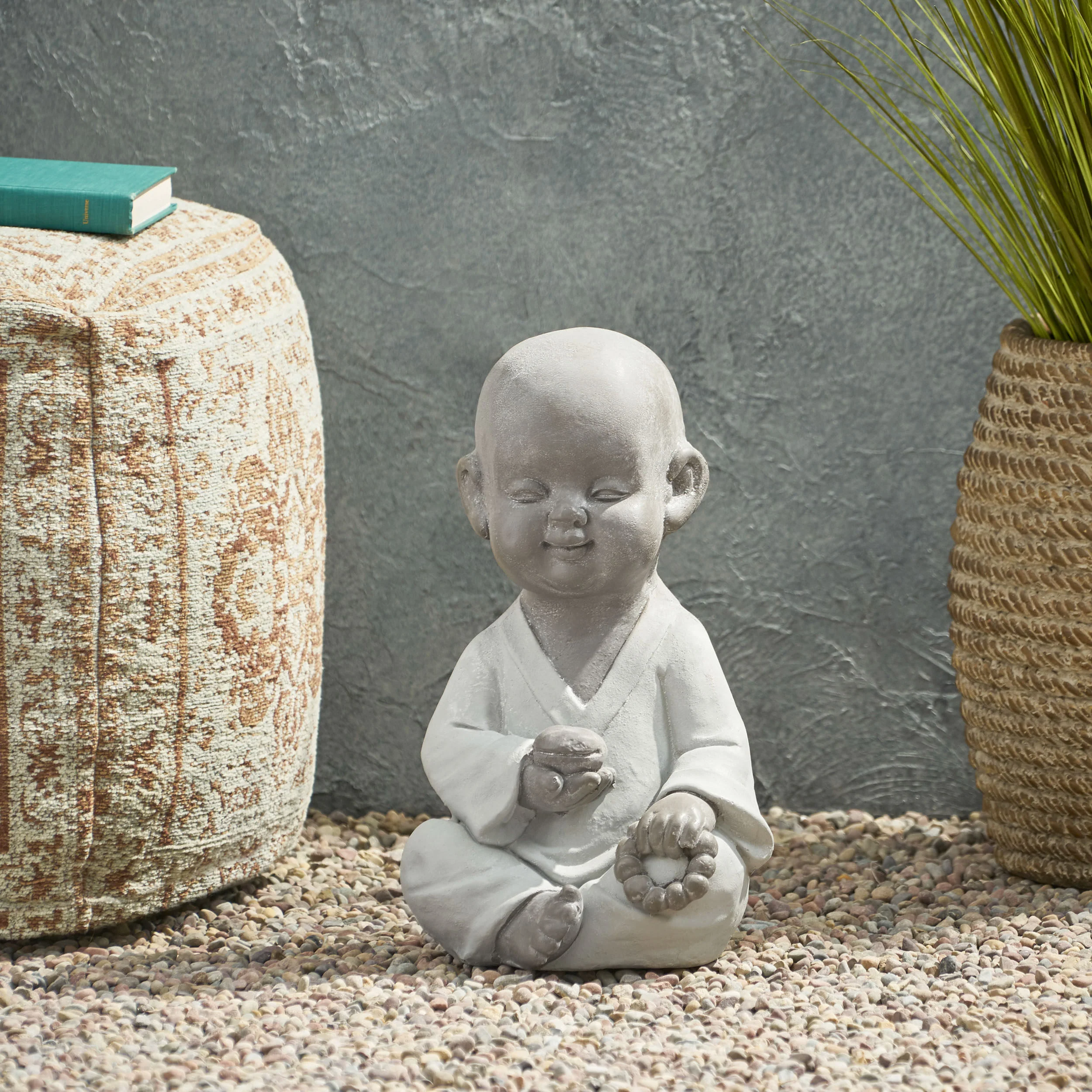 Orwell Outdoor Monk Garden Statue, Gray - furnishings