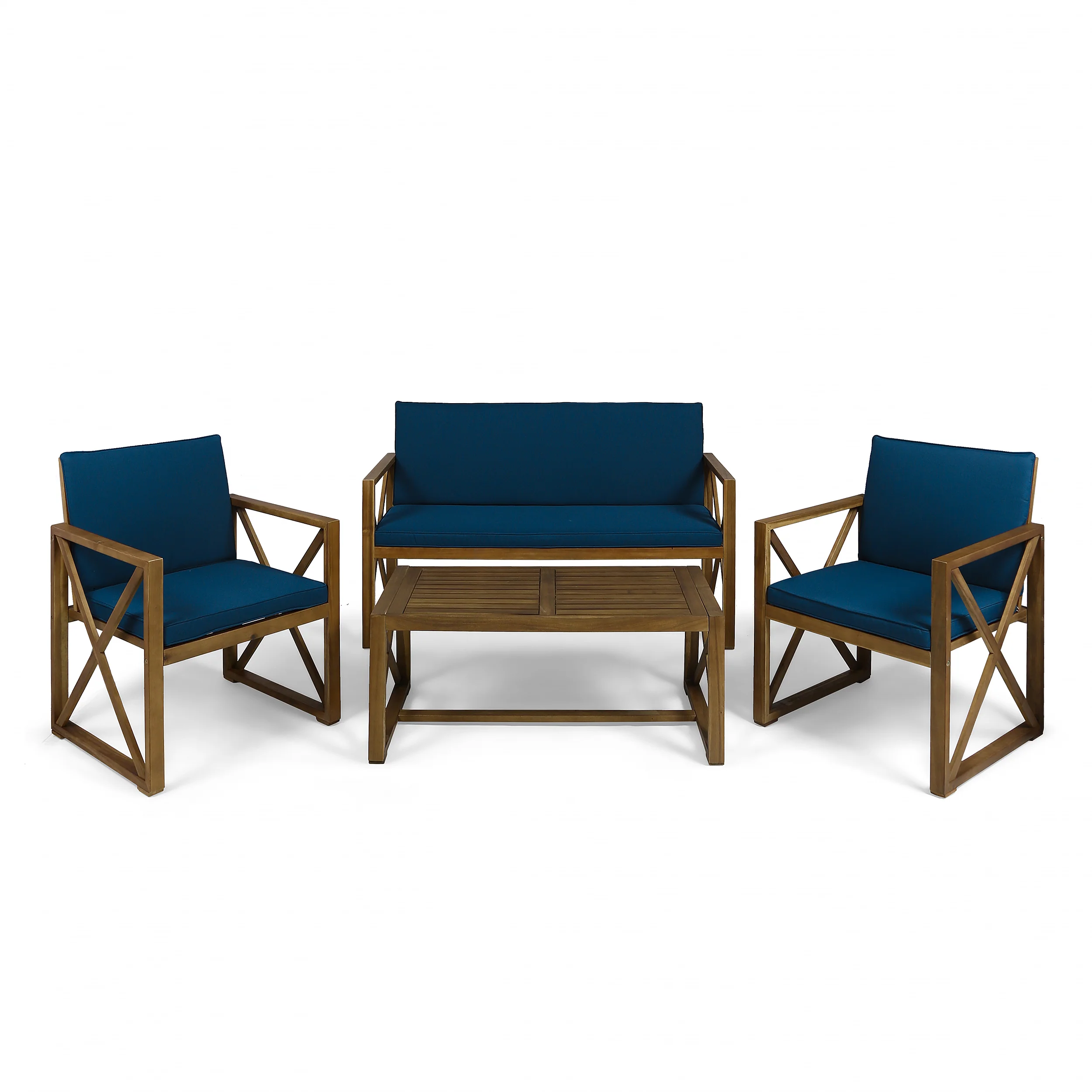 Penny Outdoor Acacia Wood 4 Piece Chat Set with Cushions - furnishings