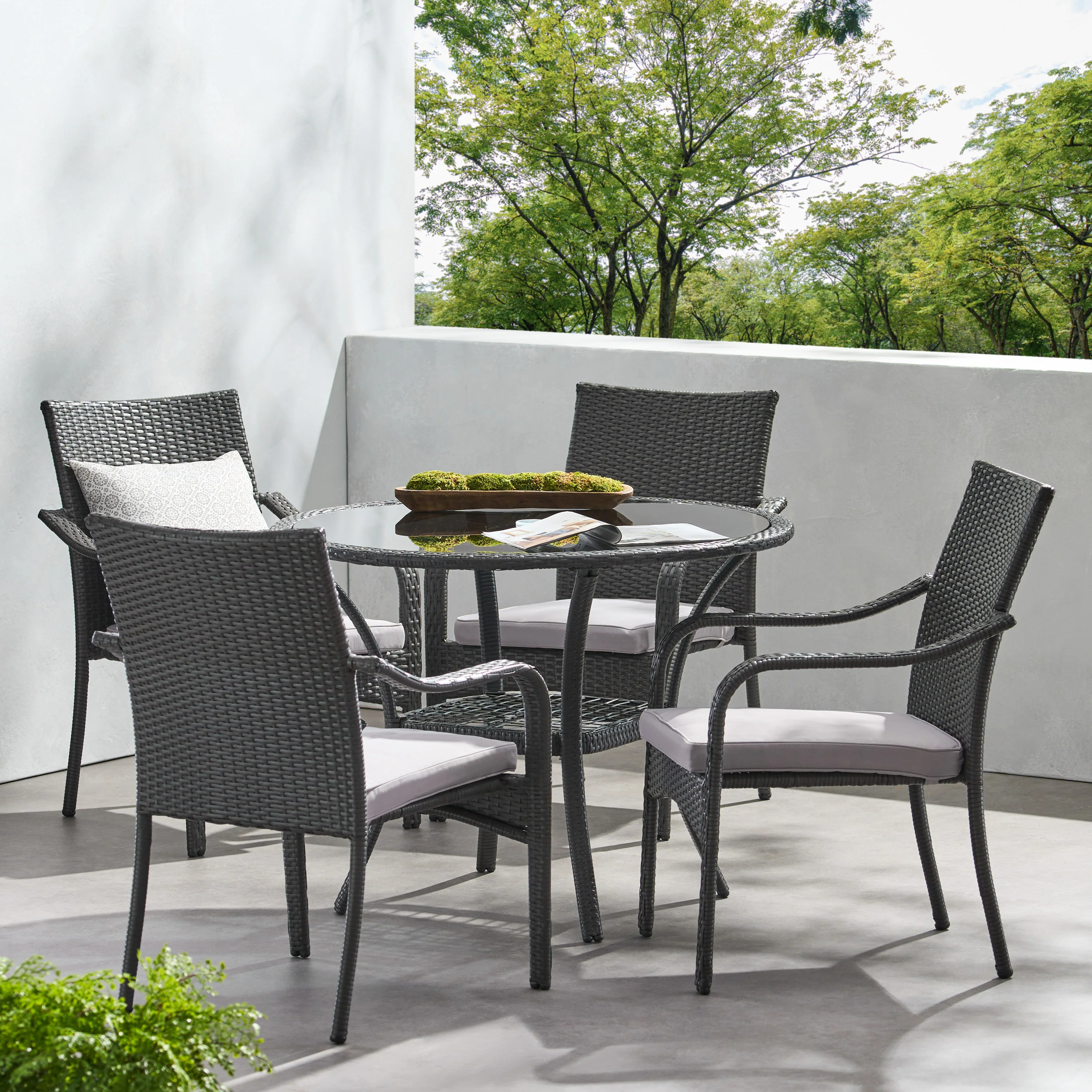 Kadelyn Outdoor 5pc Grey Wicker Dining Set - furnishings