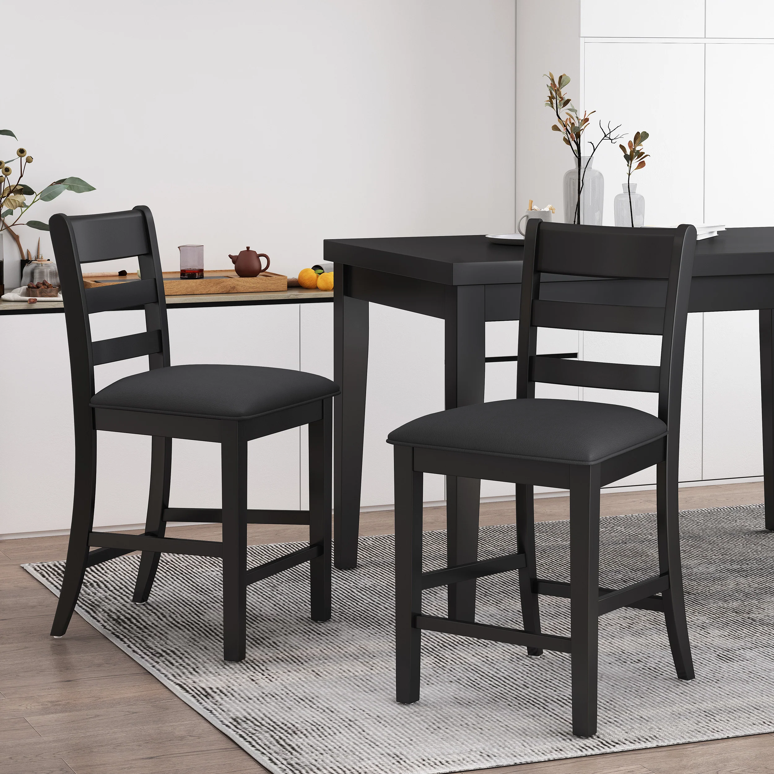 Boughton Farmhouse Upholstered Wood Counter Stools, Set of 2 - furnishings