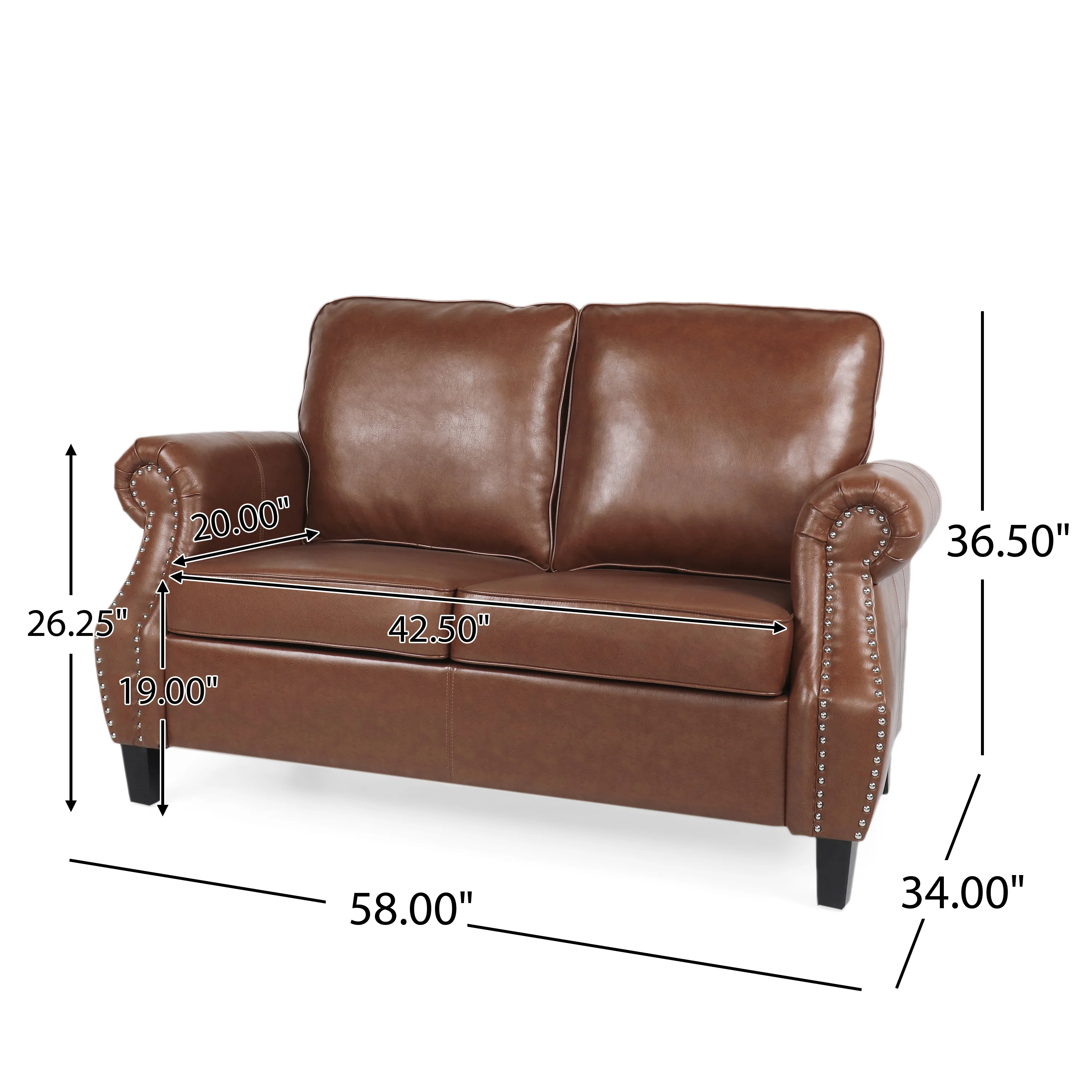 Pochelon Contemporary Faux Leather Loveseat with Nailhead Trim - furnishings