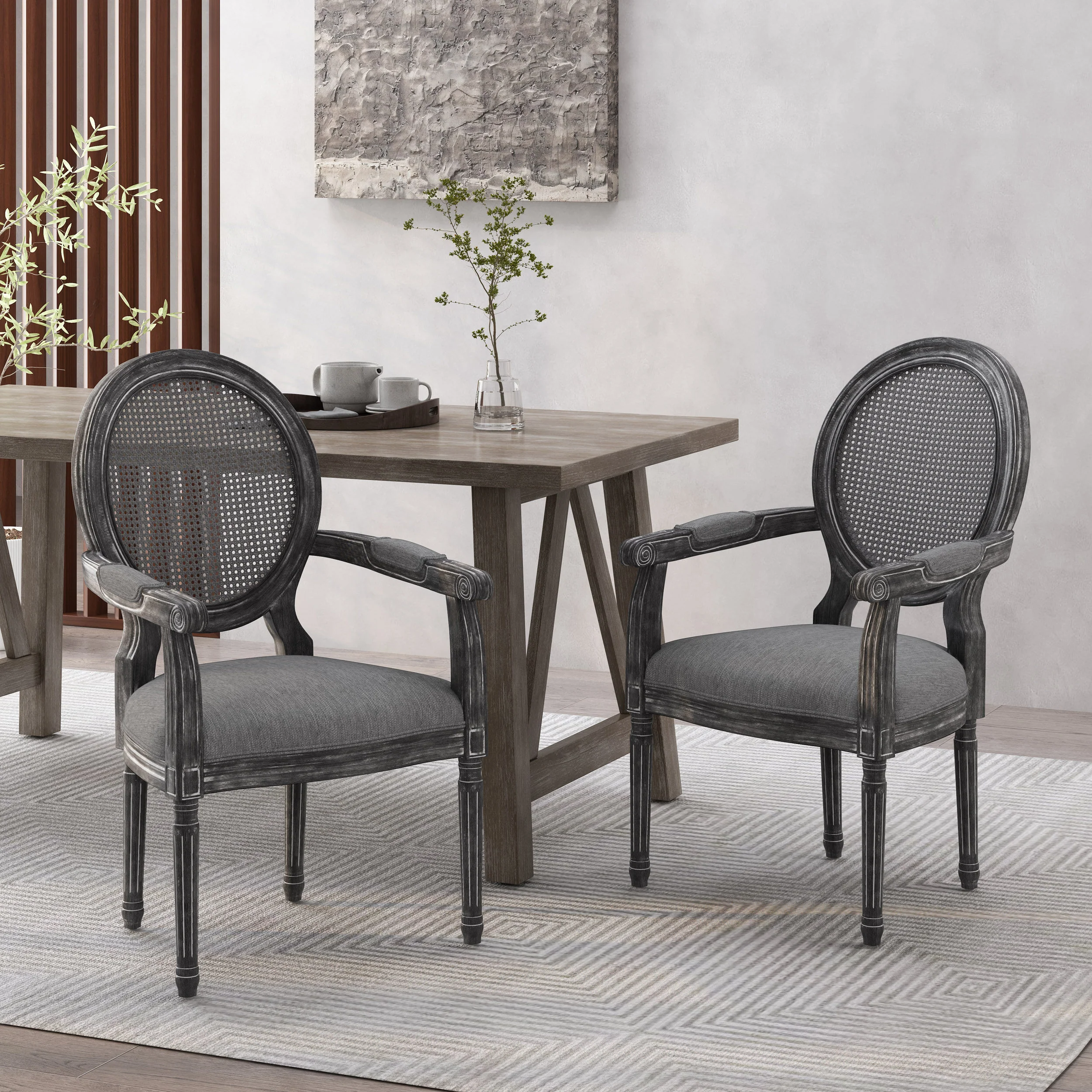 Aisenbrey French Country Wood and Cane Upholstered Dining Chair - furnishings