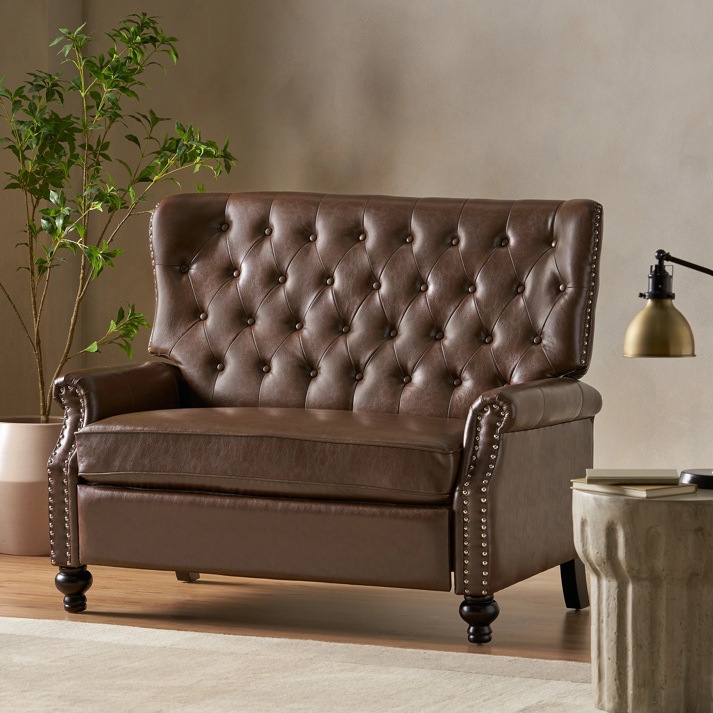 Belknap Contemporary Faux Leather Tufted Oversized Recliner with Nailhead Trim - furnishings