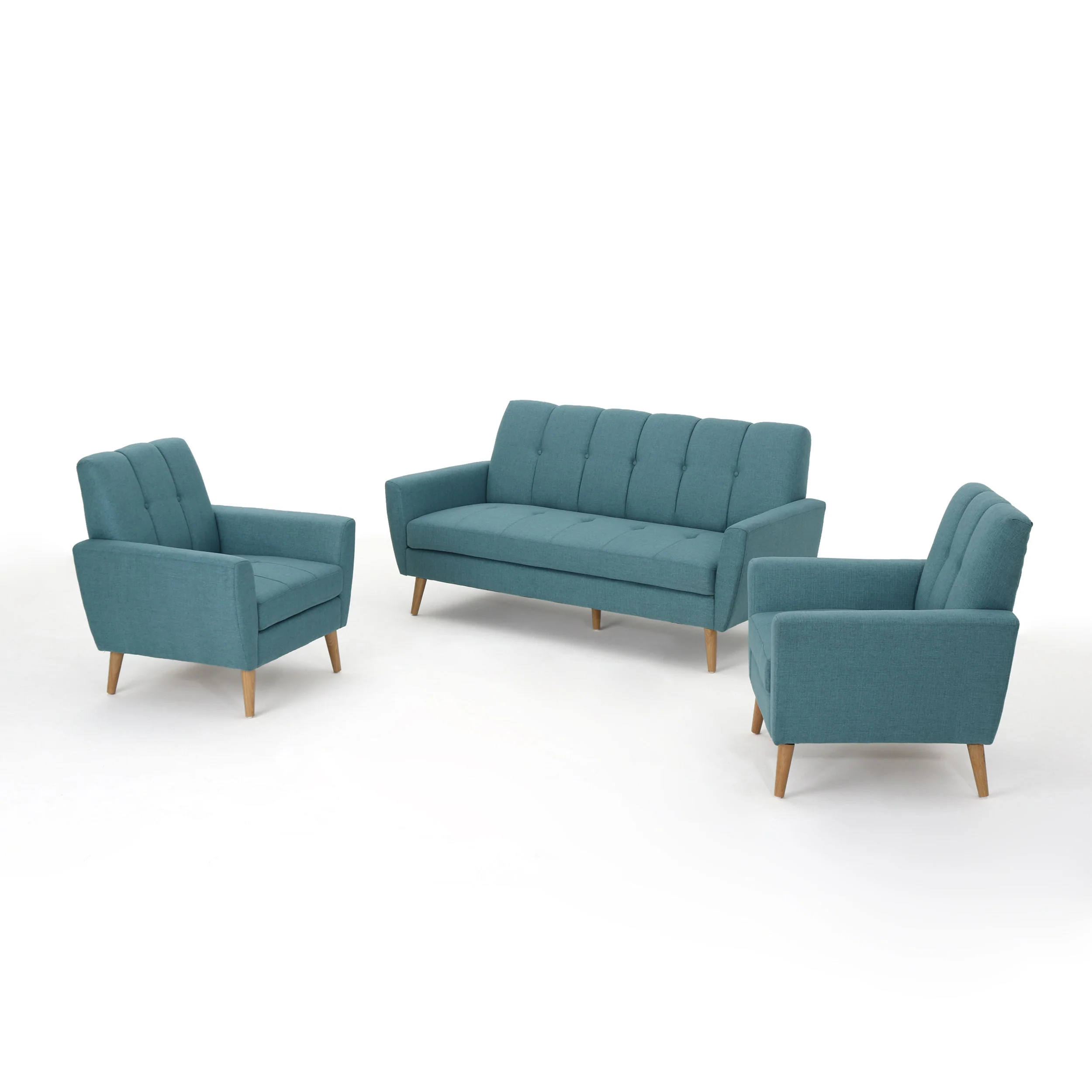 Angelica Mid-Century Modern 3-Piece Chairs & Couch Fabric Living Room Set - furnishings