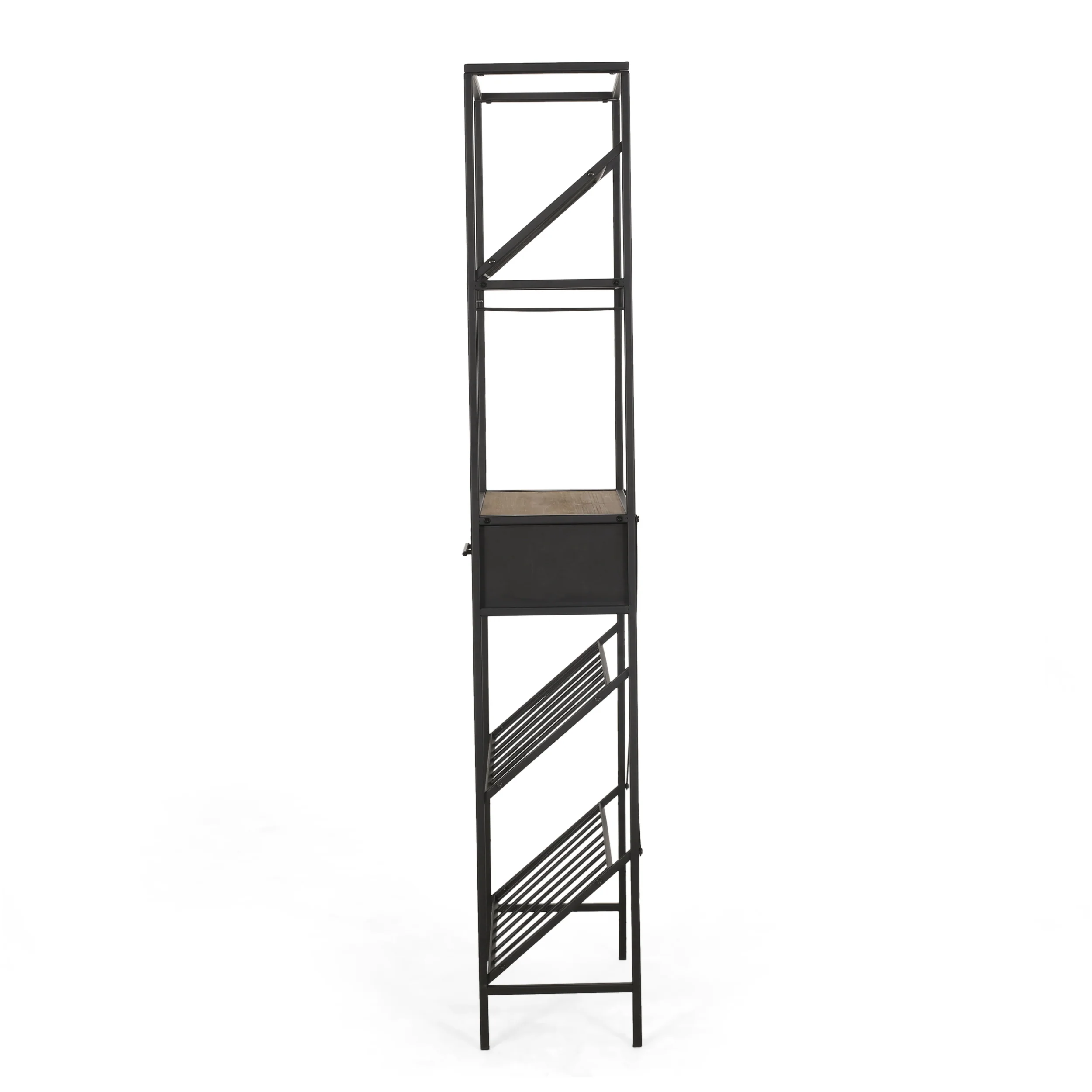 Broadwater Boho Industrial 21 Bottle Floor Wine Rack with Storage, Natural and Black - furnishings