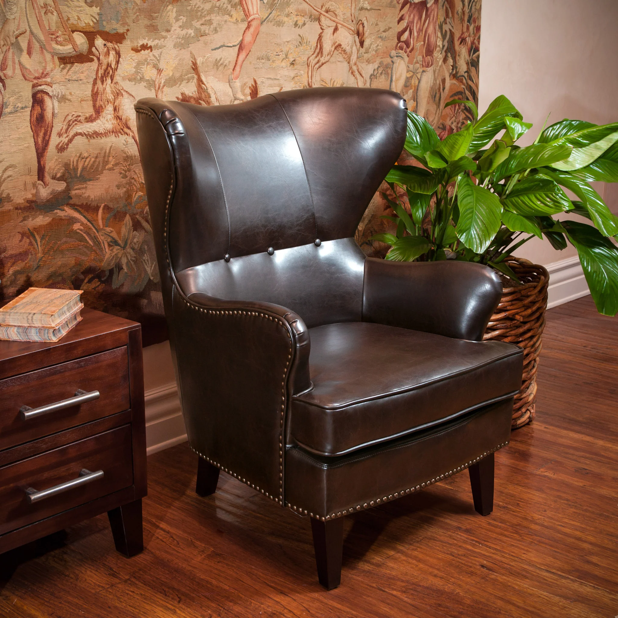 Romford Leather High Back Wingback Armchair - furnishings