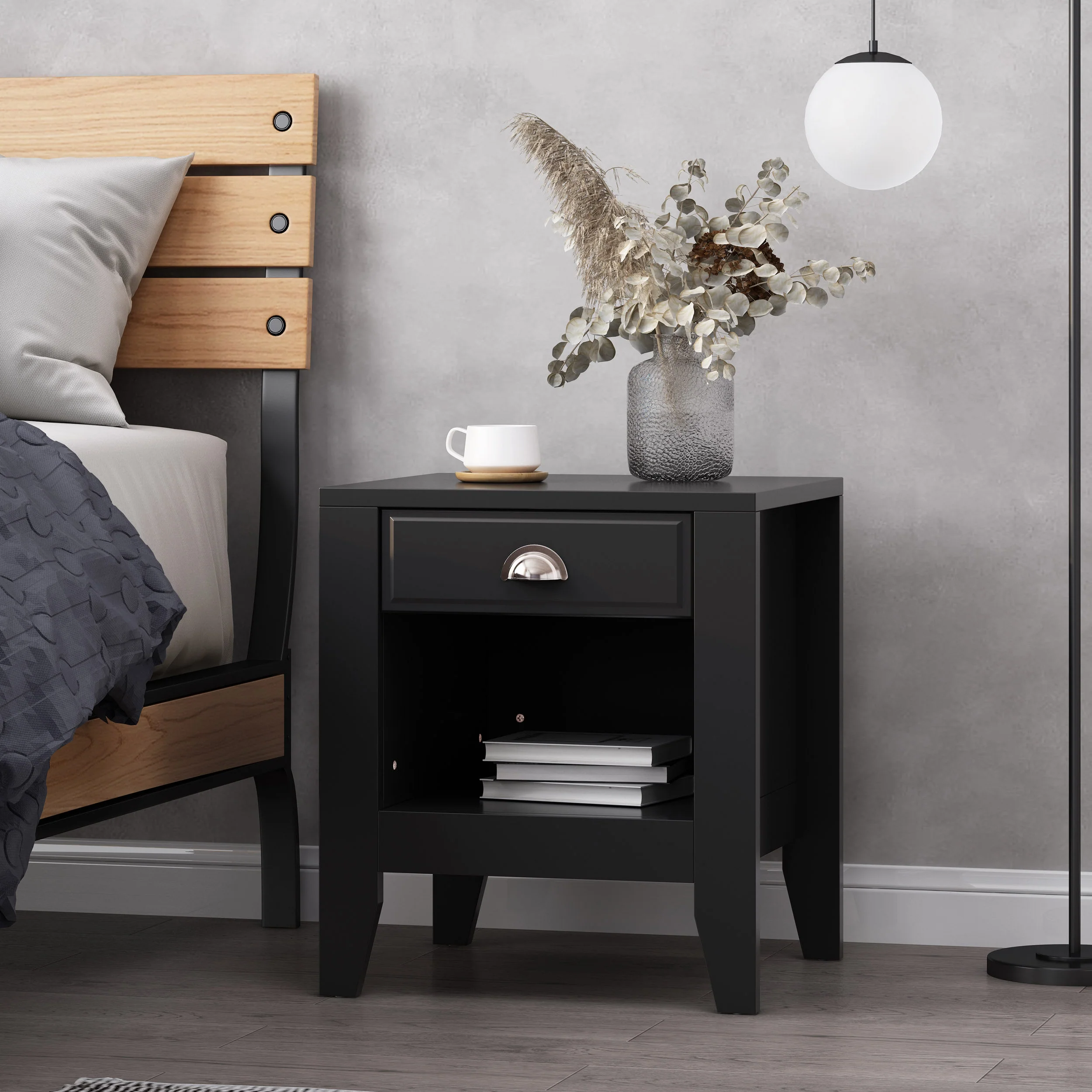 Cleary Contemporary Faux Wood Nightstand with Drawer - furnishings