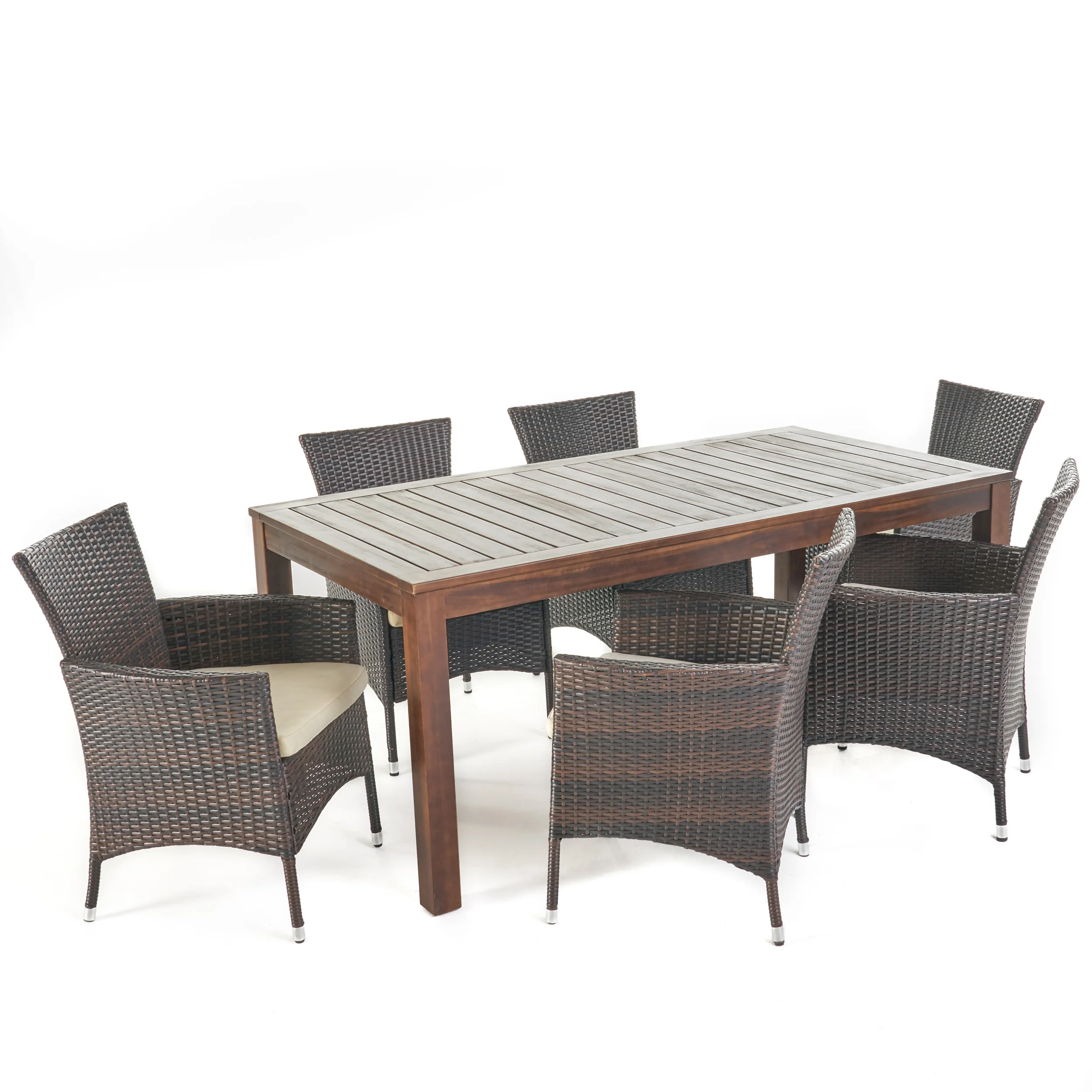 Taft 6 Persons Wood & Wicker Outdoor Dining Set - furnishings