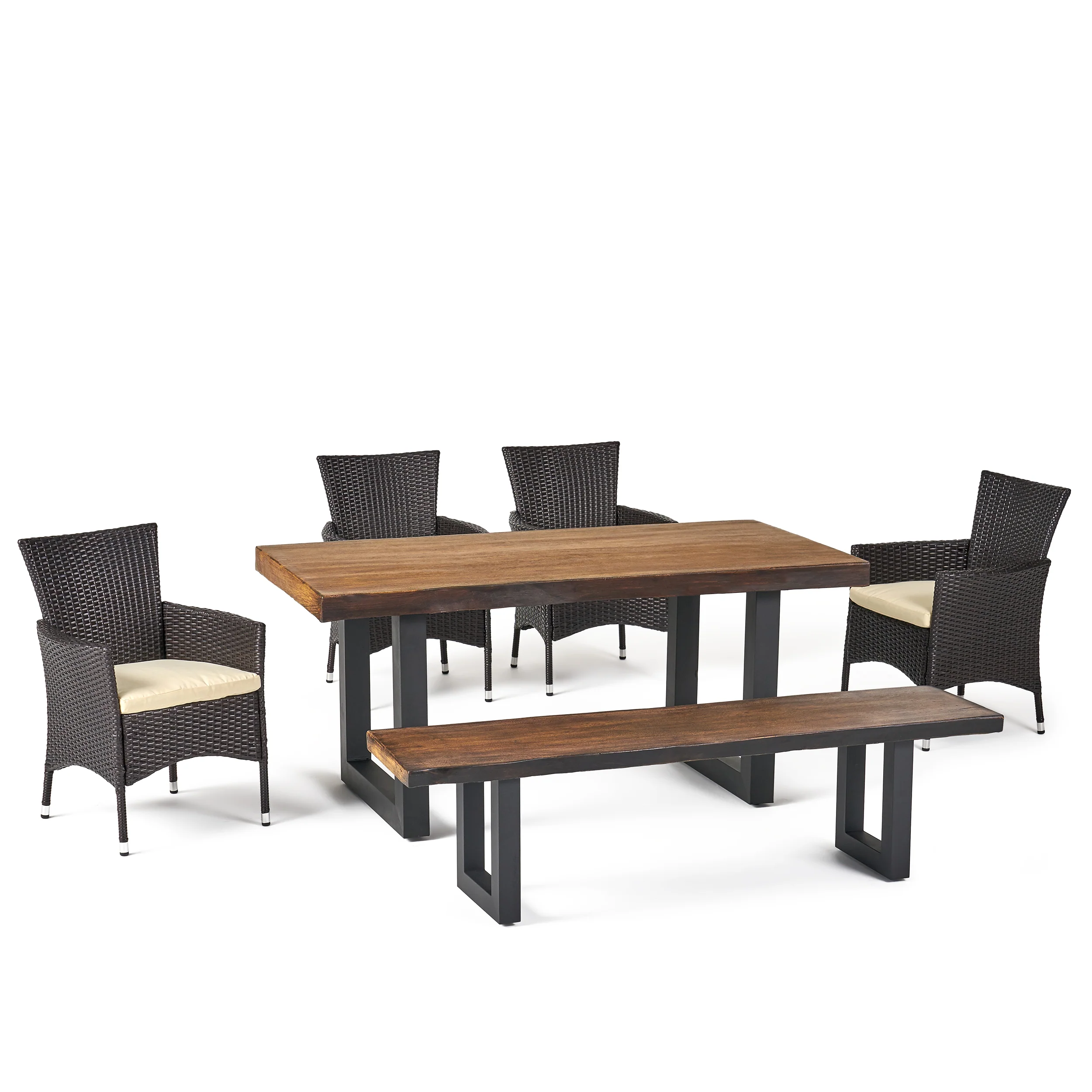 Louise Outdoor 6 Piece Multibrown Wicker and Concrete Dining Set - furnishings