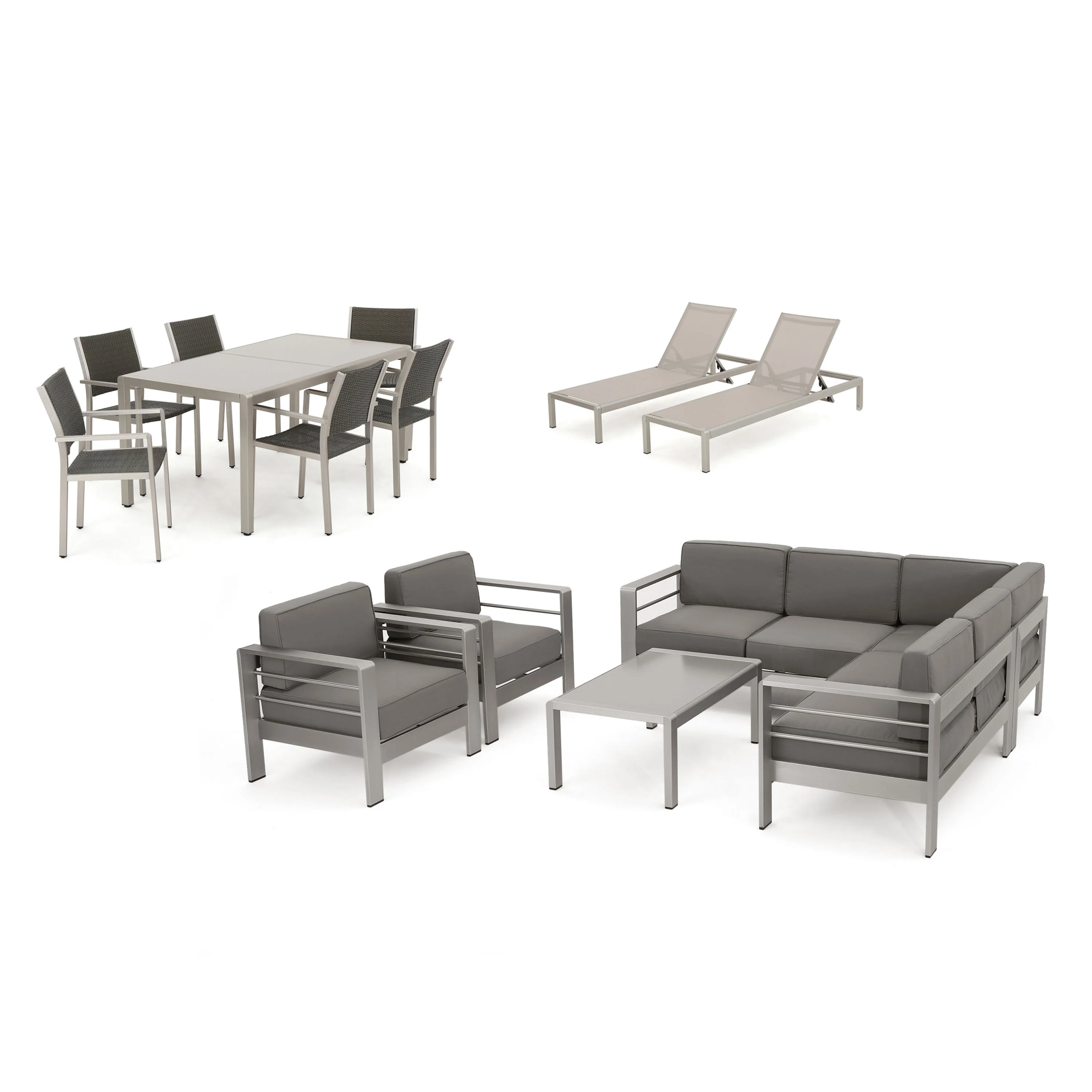 Coral Bay Outdoor Glass Dining Set with Sofa Set, Club Chairs, & Lounges - furnishings