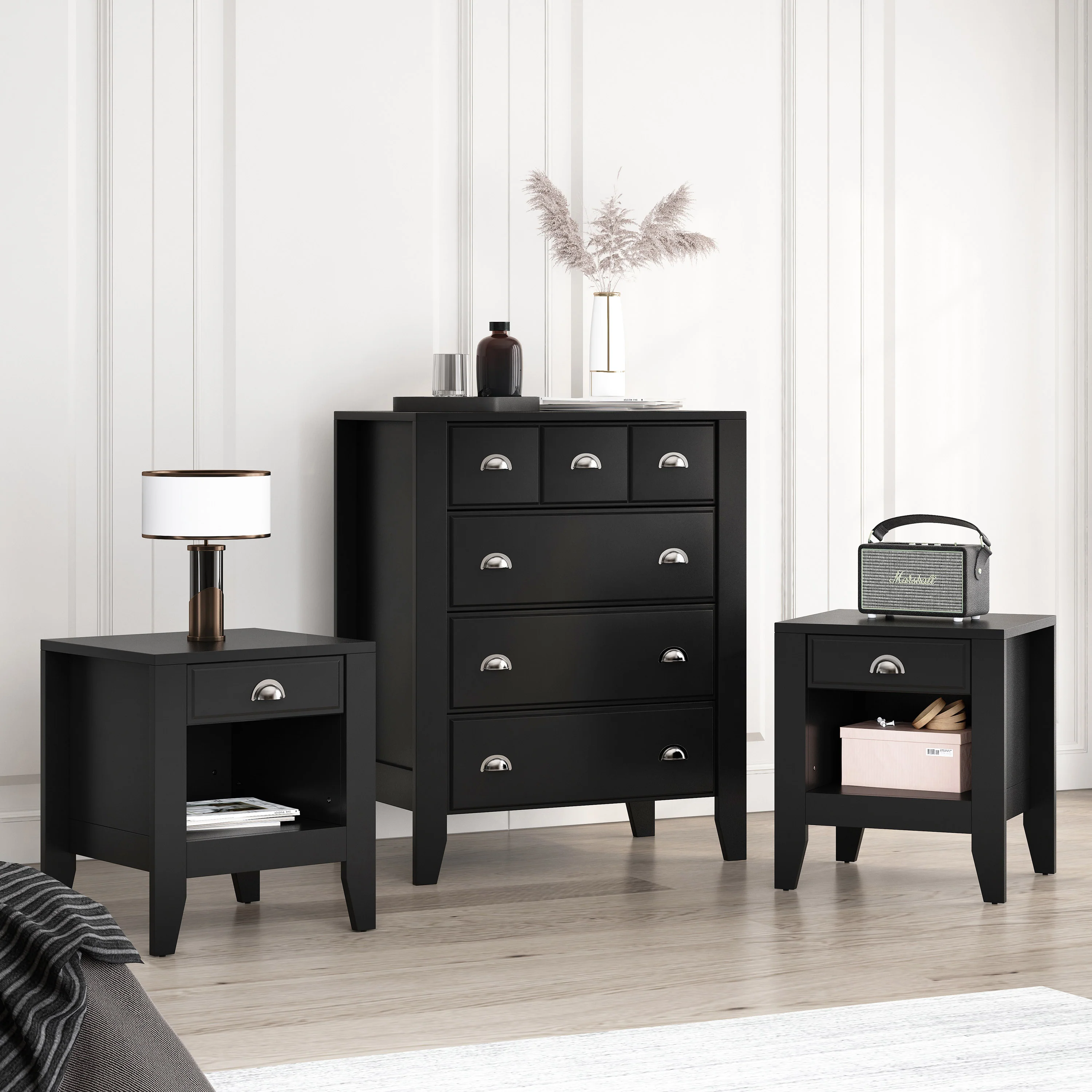 Cleary Contemporary Faux Wood 3 Piece Dresser and Nightstand Bedroom Set - furnishings
