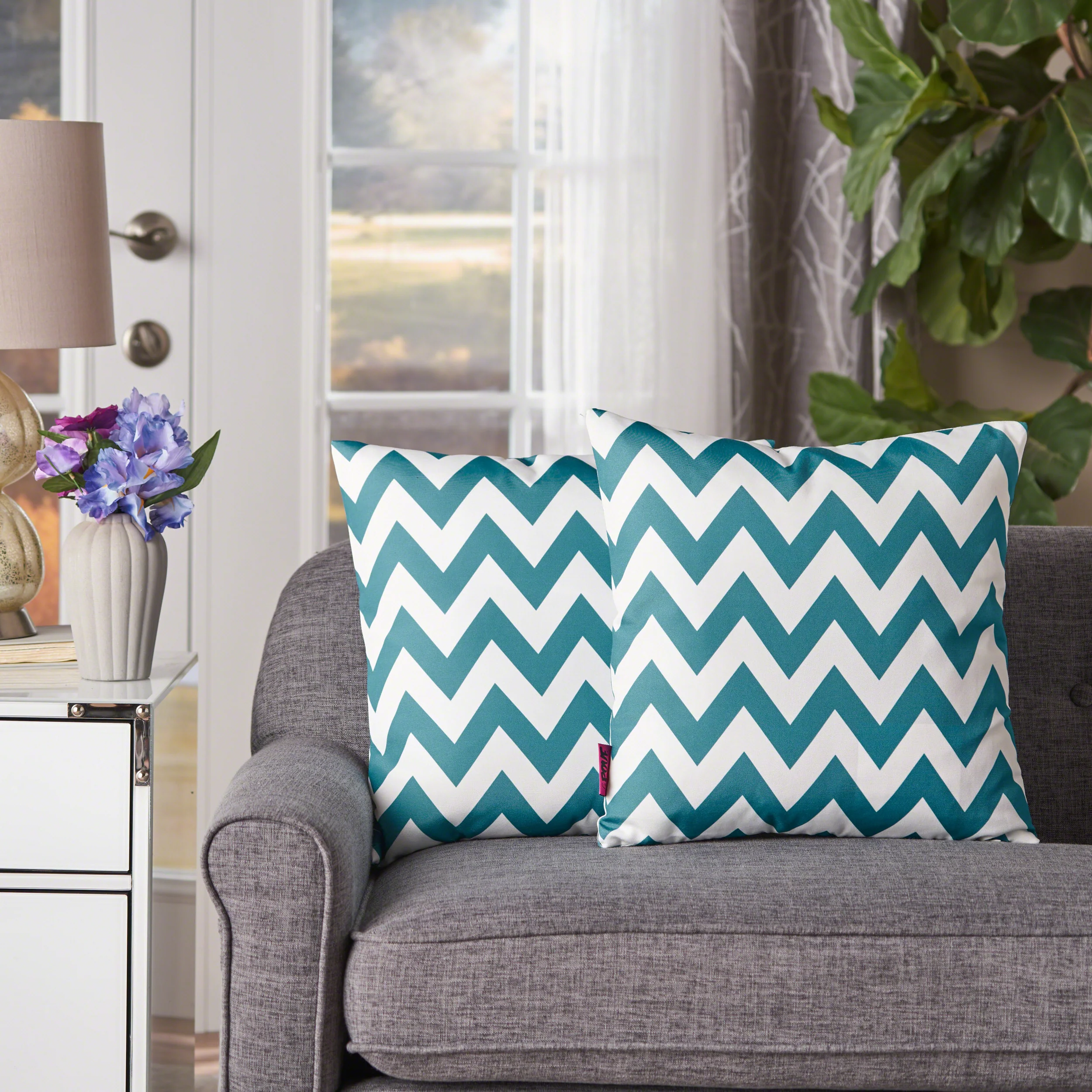 Ernest Indoor Zig Zag Striped Water Resistant Square Throw Pillows (Set of 2) - furnishings