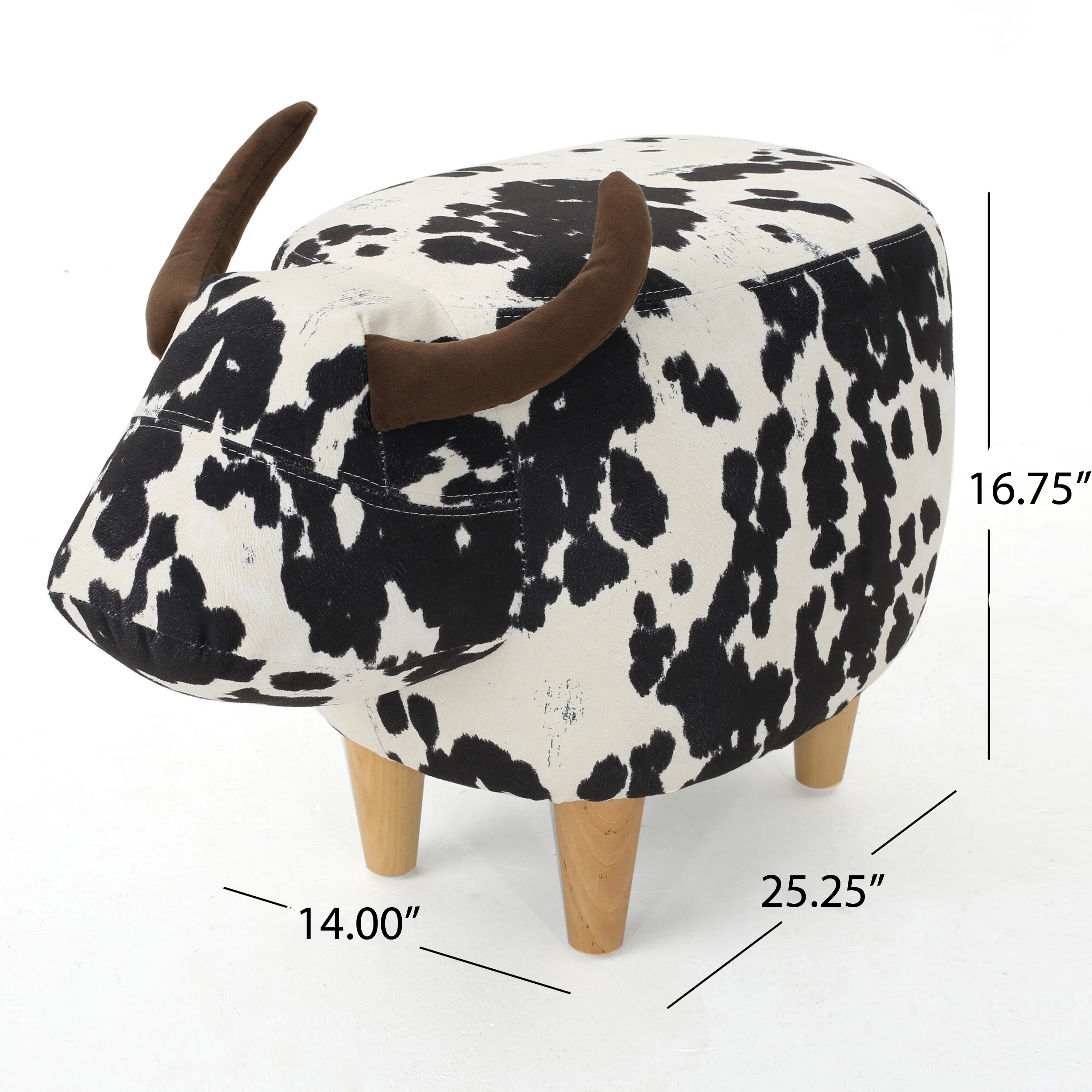 Bertha Milk Cow Patterned Velvet Ottoman - furnishings
