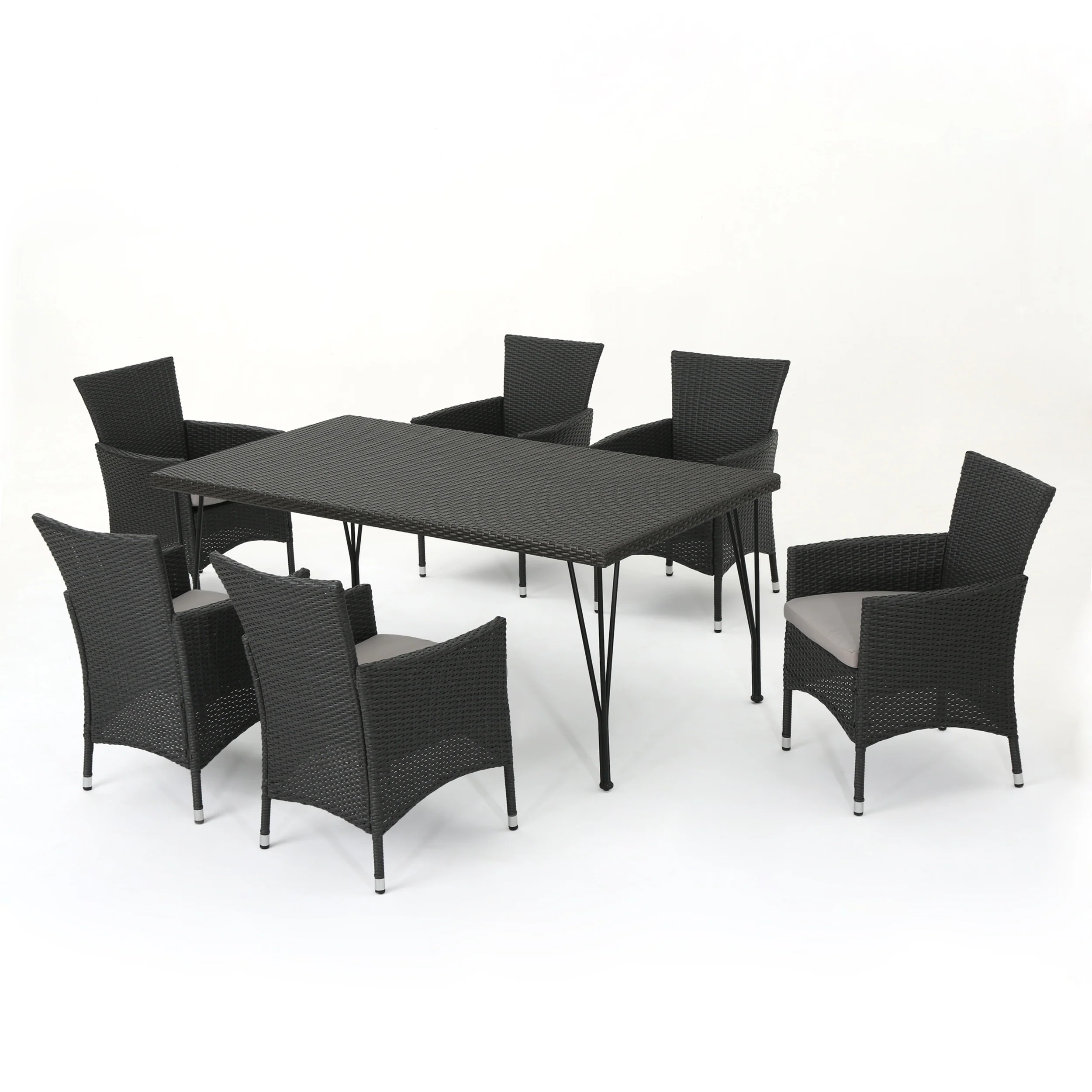 Bevern Outdoor 7 Piece Wicker Dining Set with Water Resistant Cushions - furnishings