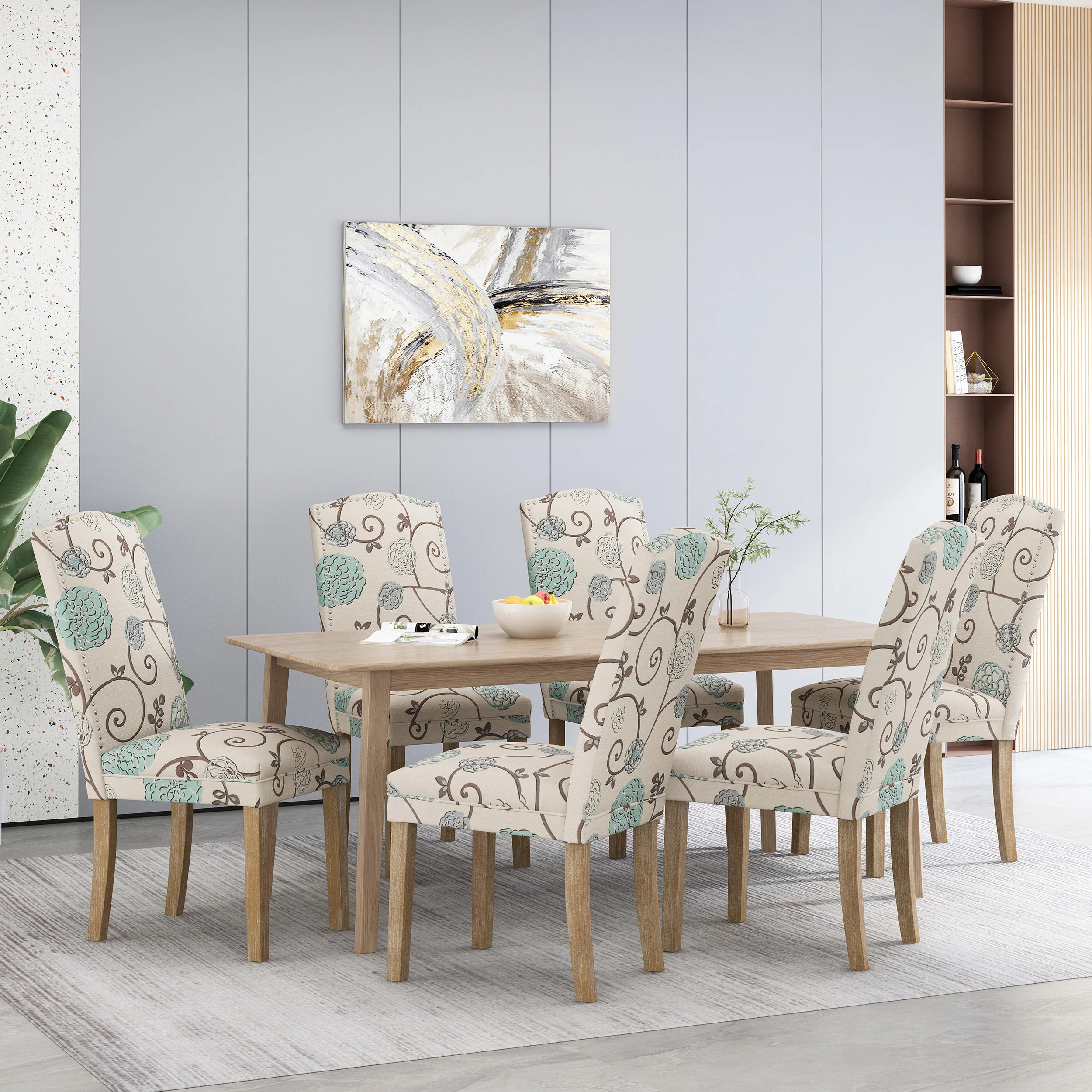 Geromin Contemporary Fabric Dining Chairs with Nailhead Trim, Set of 6 - furnishings