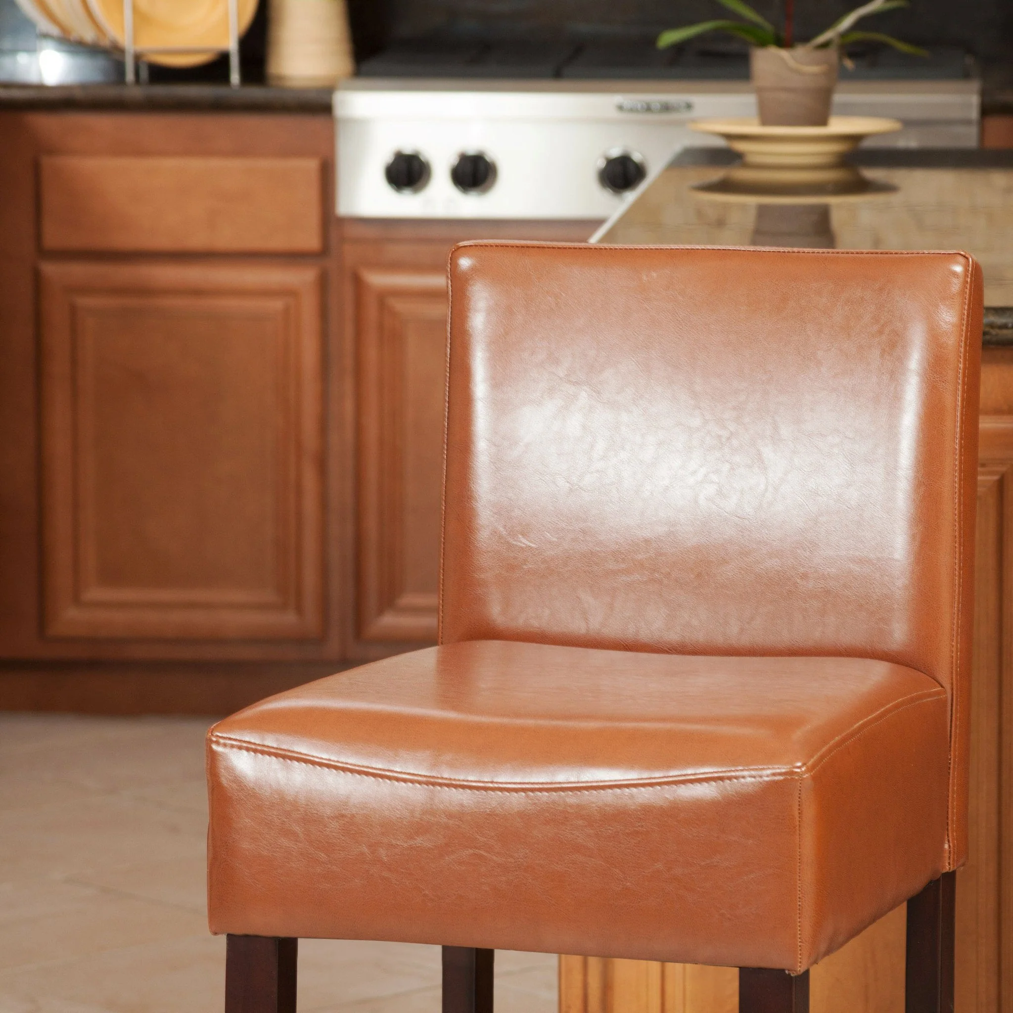 Lowry Contemporary Upholstered Ivory Bonded Leather Backed Barstools (Set of 2) - furnishings