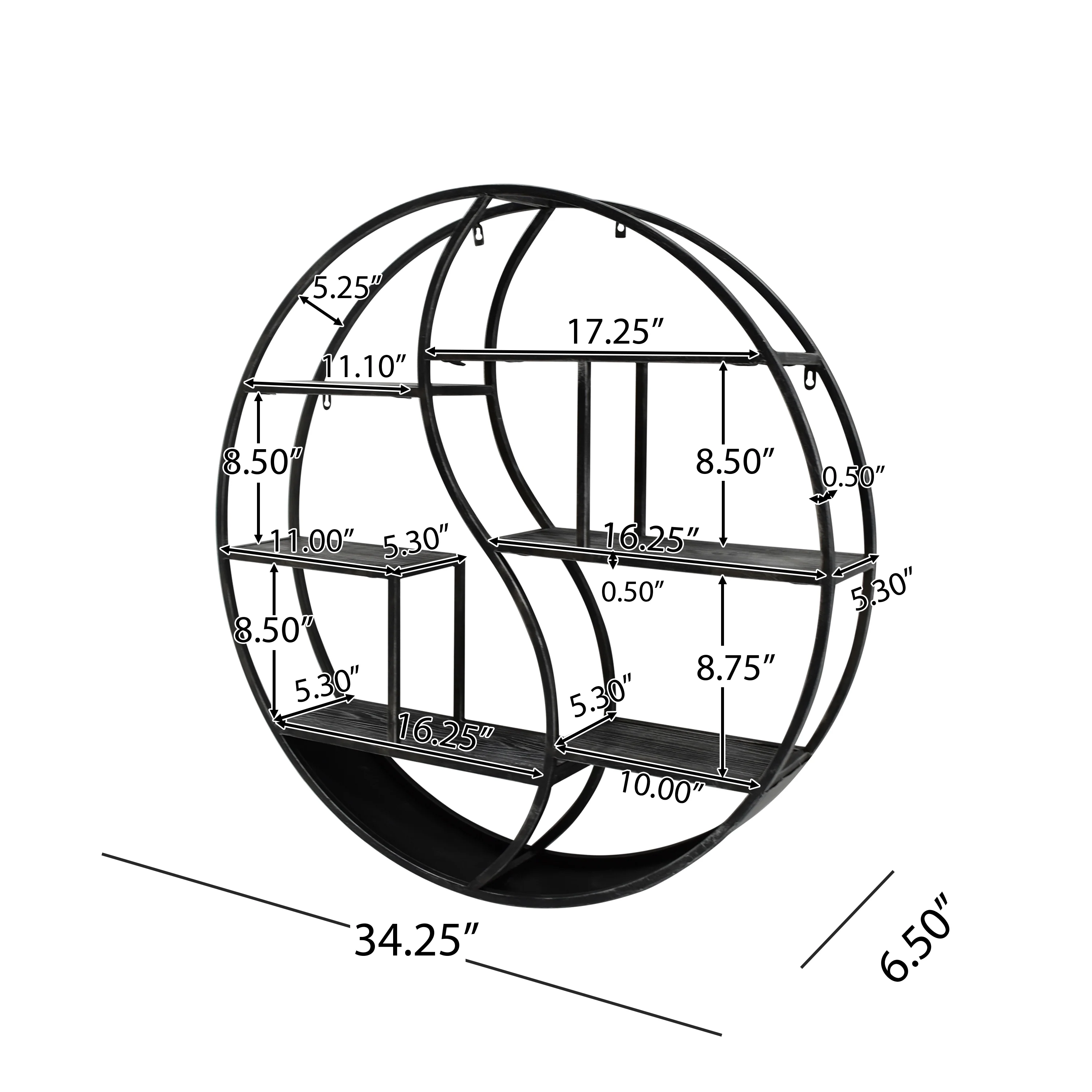 Bobby Industrial Wall Mount Round Yin Yang Floating Shelf - furnishings