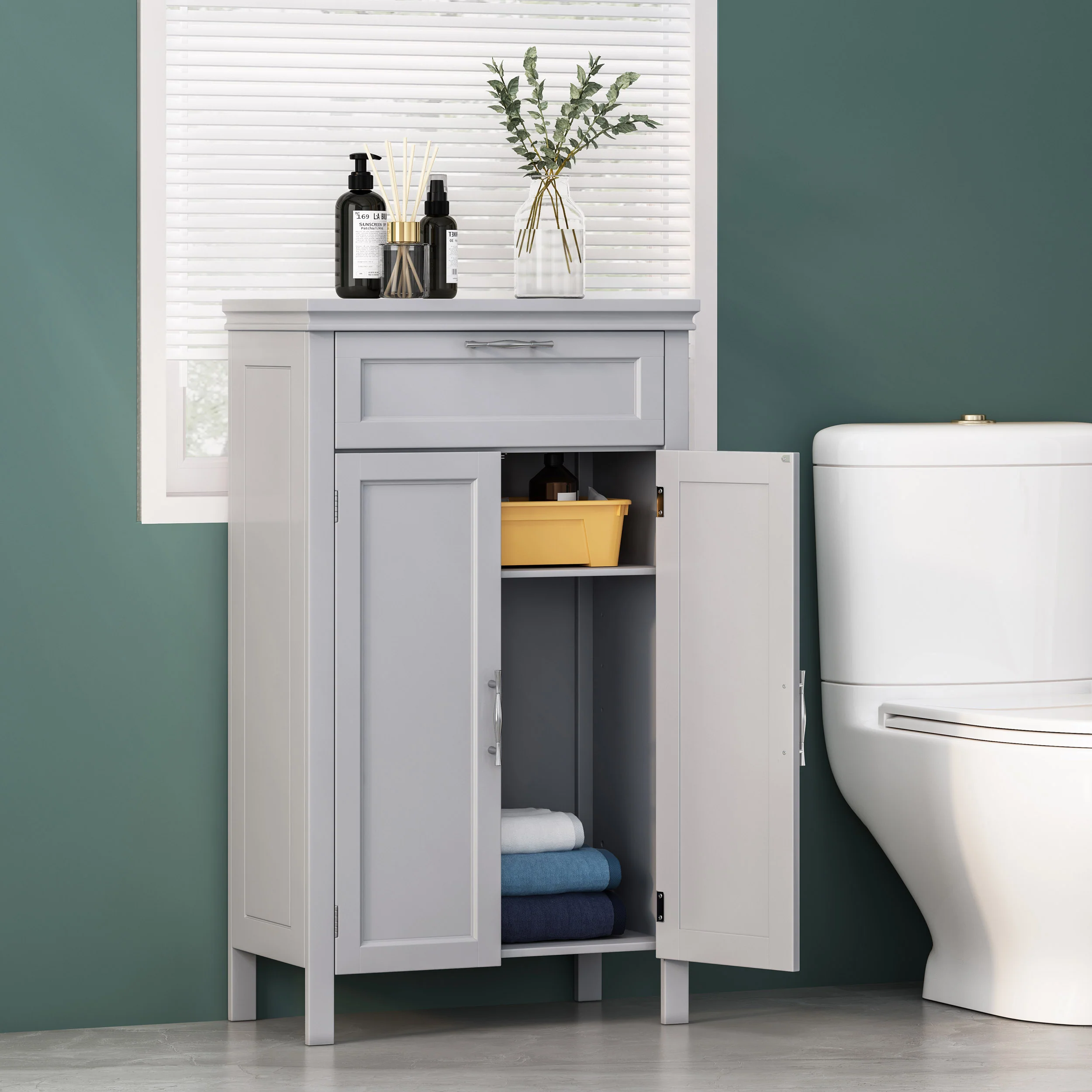 Meader Modern Bathroom 2 Door Floor Storage Cabinet with Drawer - furnishings
