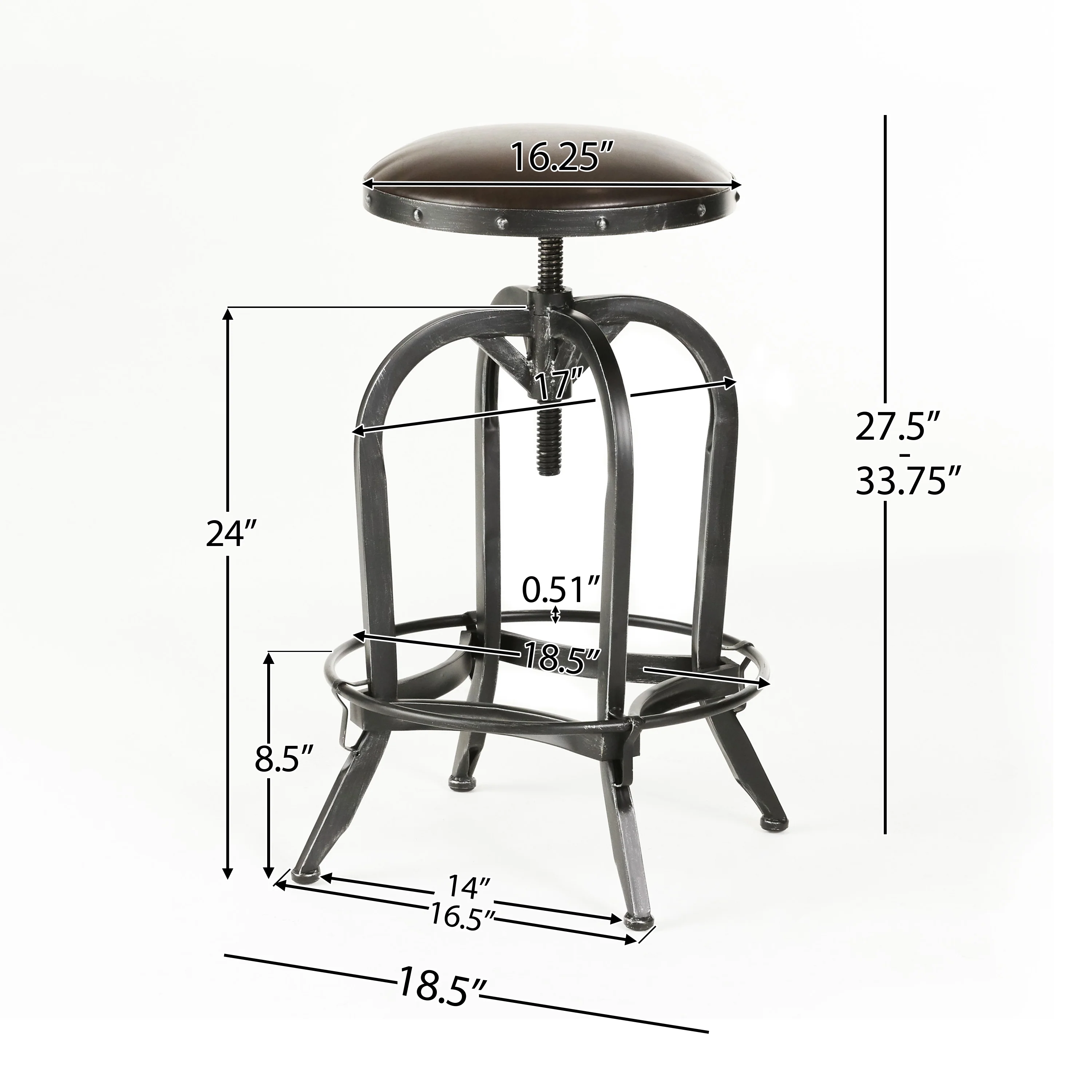 Dempsey Brown Convex Swivel Adjustable Bar Stool - furnishings