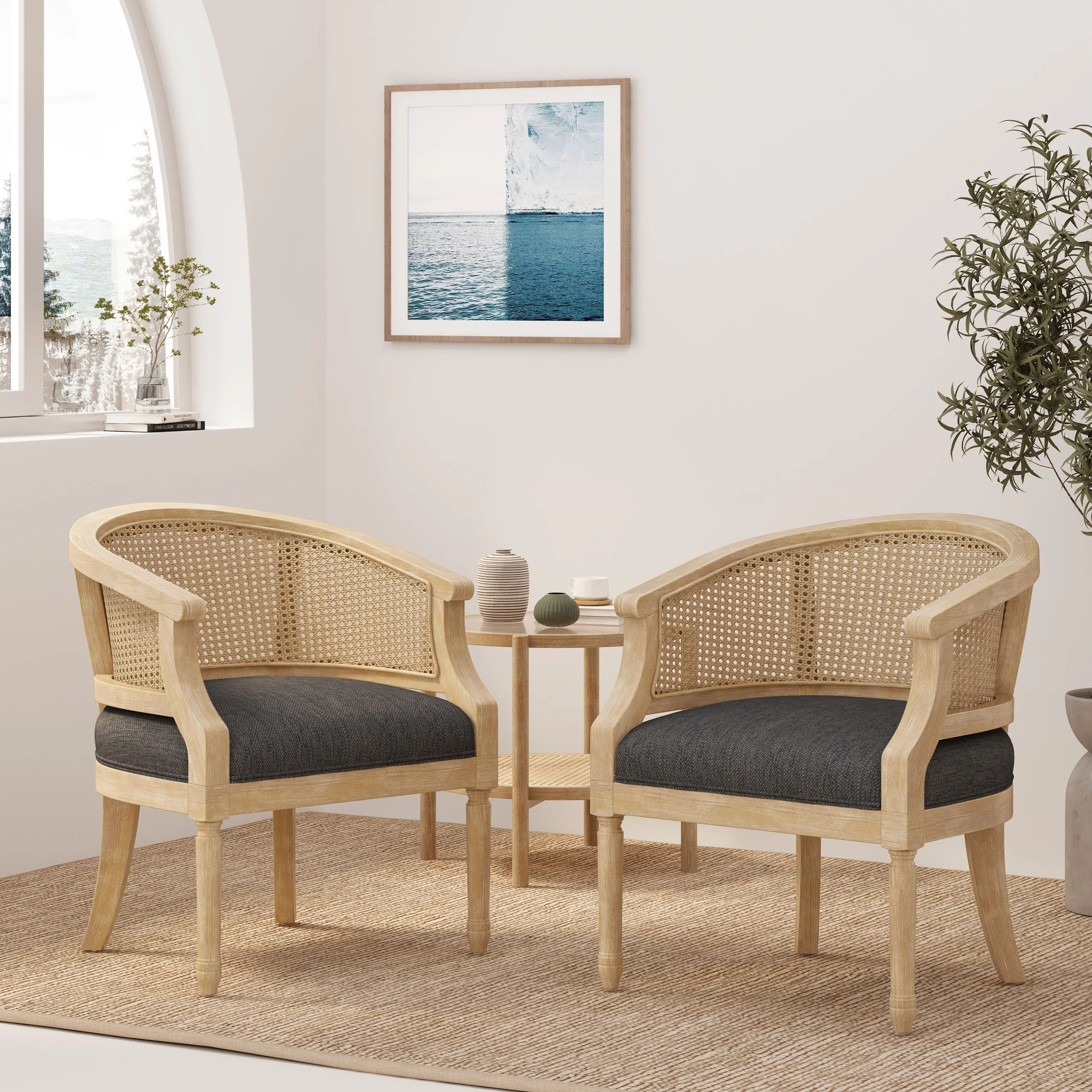 Velie French Country Wood and Cane Accent Chairs, Set of 2 - furnishings