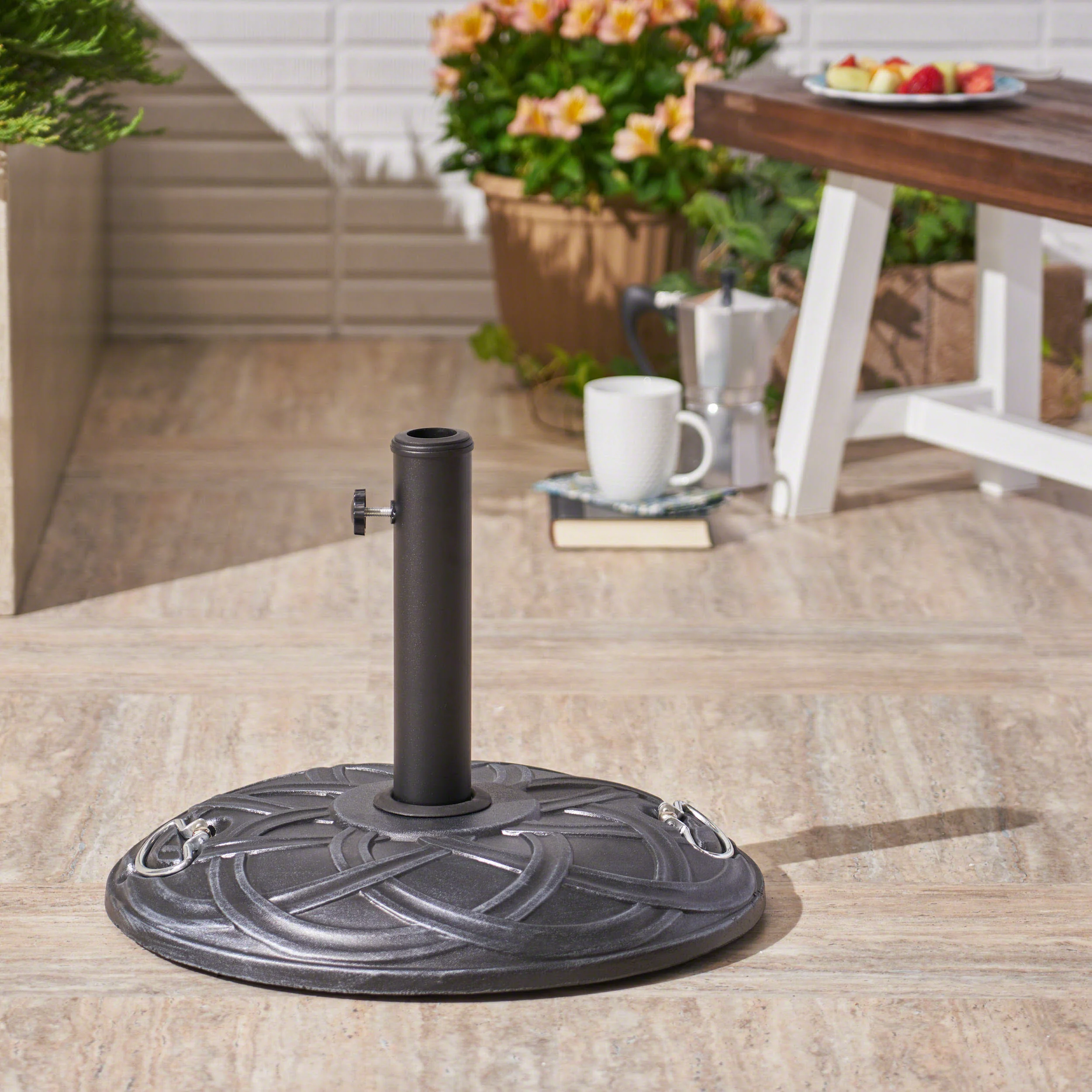 Noah Outdoor 55lb Concrete Circular Umbrella Base, Hammered Iron - furnishings