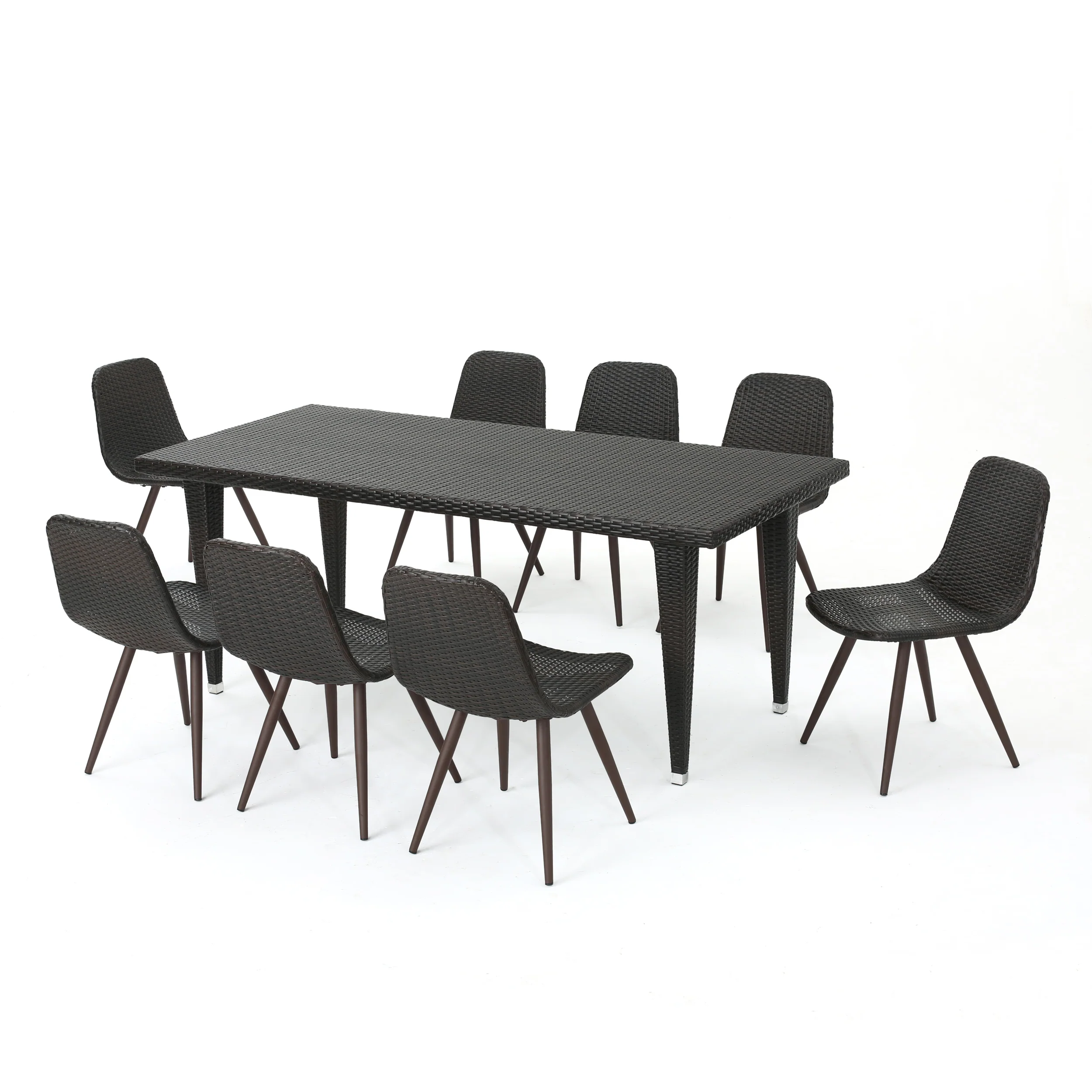 Luka Outdoor 9 Piece Multi-brown Wicker 73.5 Inch Rectangular Dining Set - furnishings