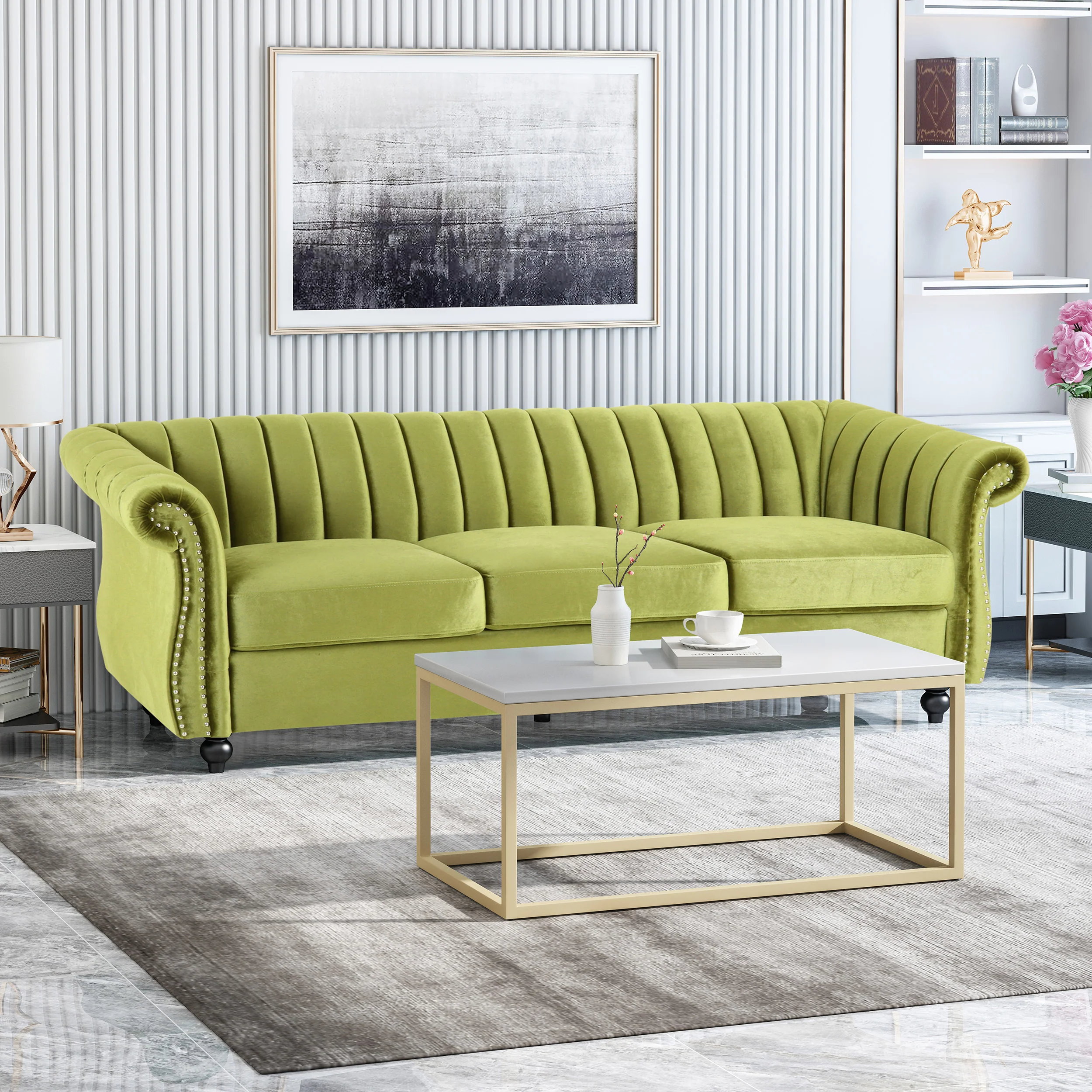 Olga Modern Glam Velvet 3 Seater Sofa, Umber and Dark Brown - furnishings
