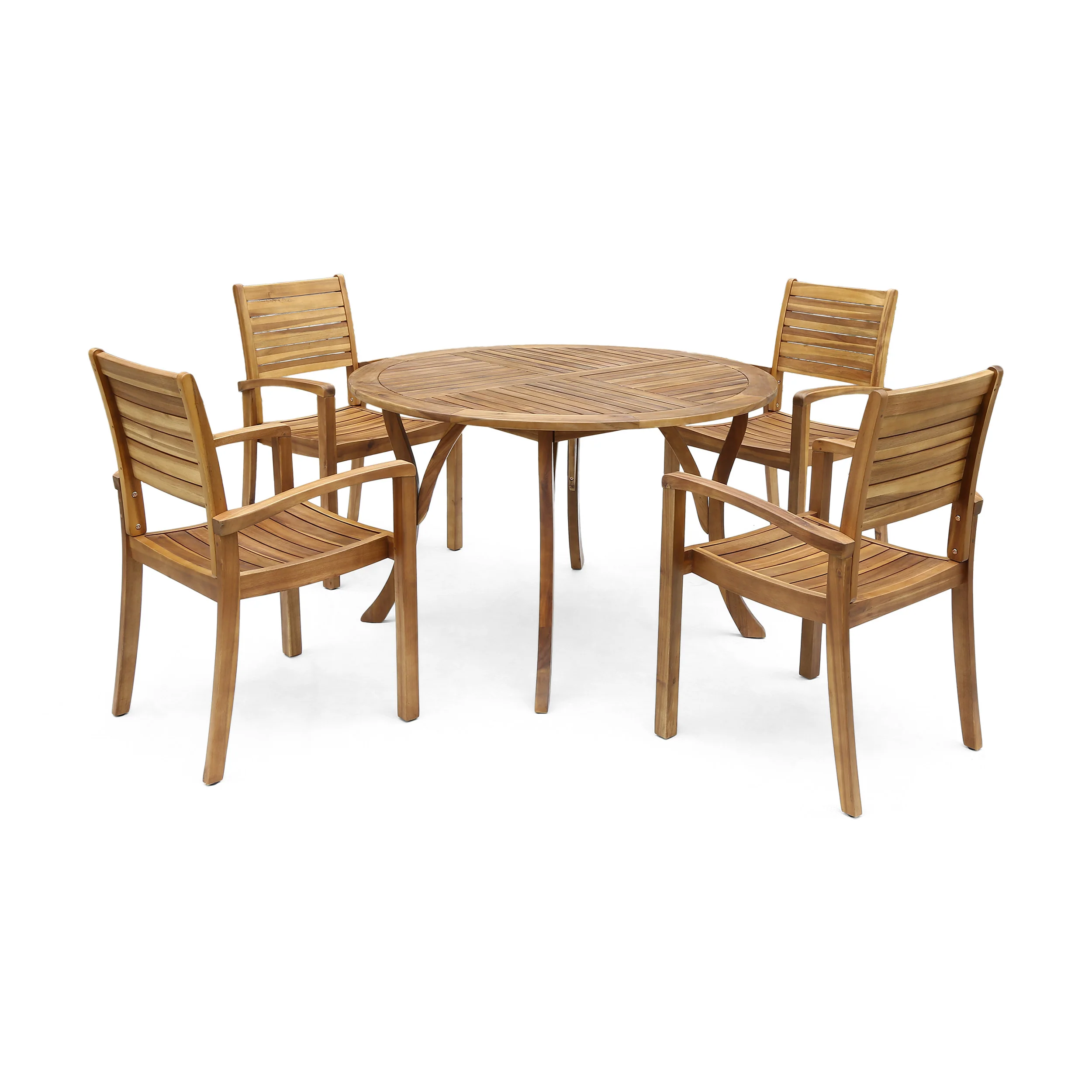 Payne Outdoor Rustic 5 Piece Round Acacia Wood Dining Set with Slats - furnishings