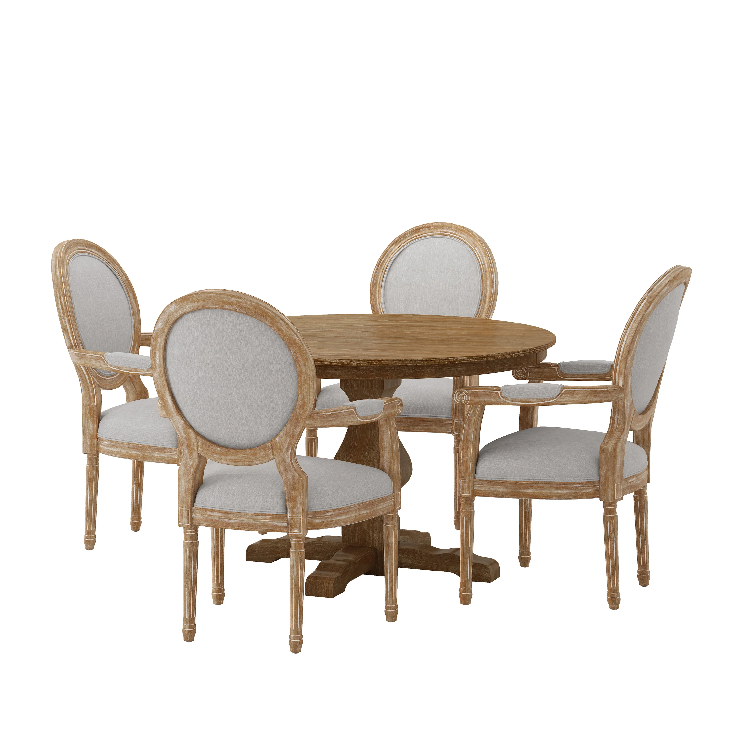 Bryan French Country Fabric Upholstered Wood 5 Piece Circular Dining Set - furnishings